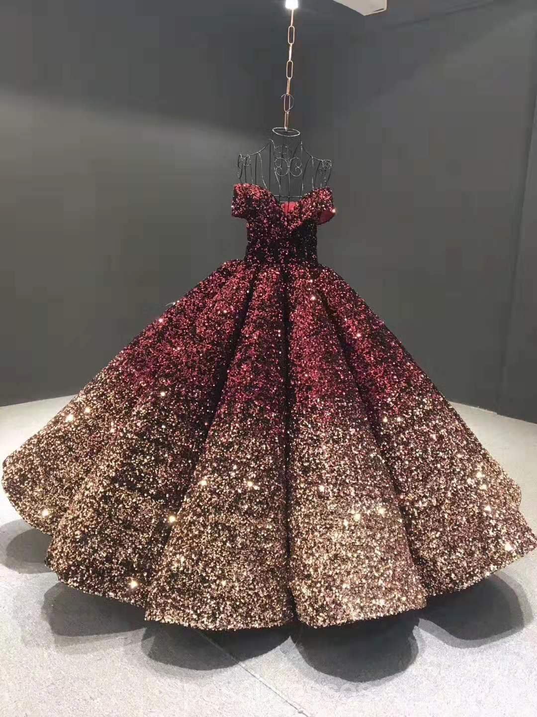 Elegant Dark Red Jewel Neckline Off Shoulder Ball Gown Long Evening Prom Dress for Women - Formal Party, Homecoming, Wedding Guest, Special Occasions