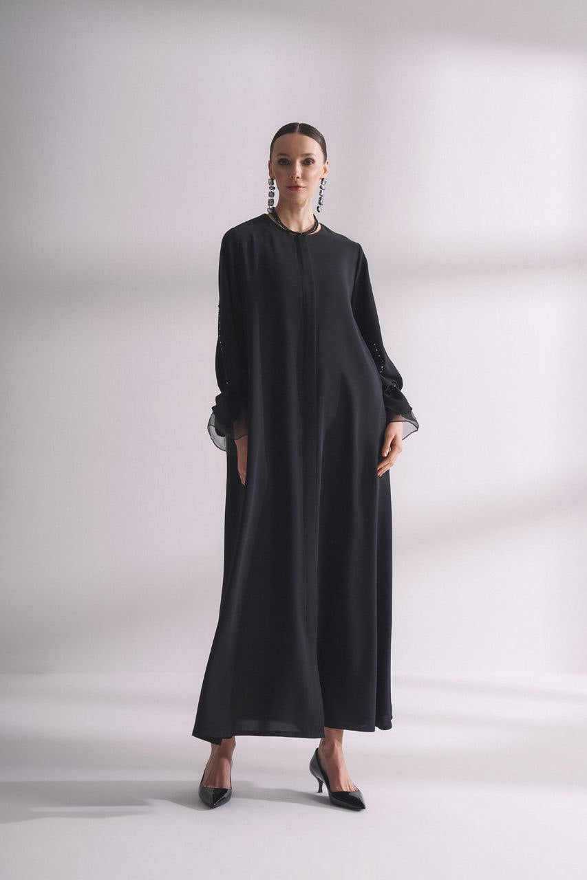 Elegant Marah Zip Front Abaya with Embroidered Cuffs - Modest Islamic Dress for Women, Perfect for Prayer, Eid Celebrations & Special Occasions