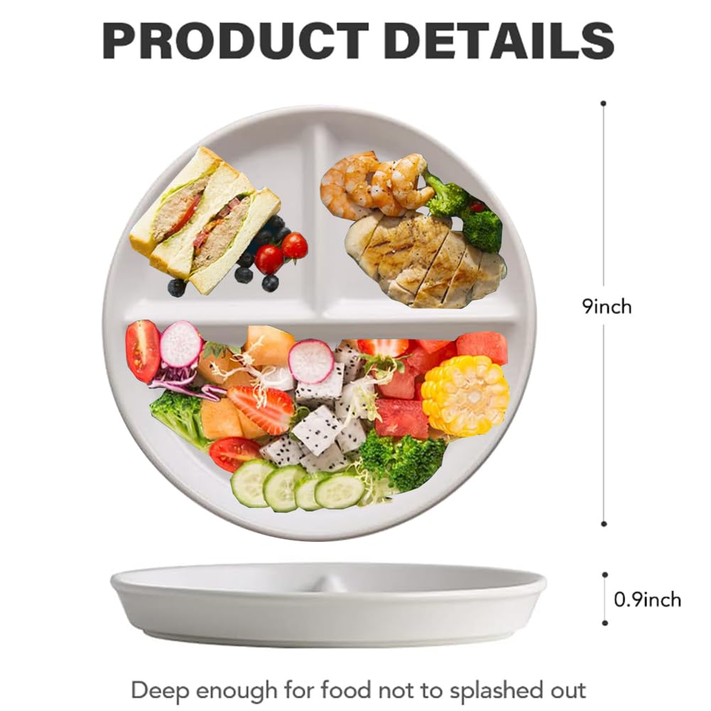 Unbreakable 5-Piece Divided Dinner Plate Set - 9 Inch BPA-Free Wheat Straw Portion Control Plates for Healthy Eating, Bariatric Diet & Kids | Microwave & Dishwasher Safe for Everyday Meals
