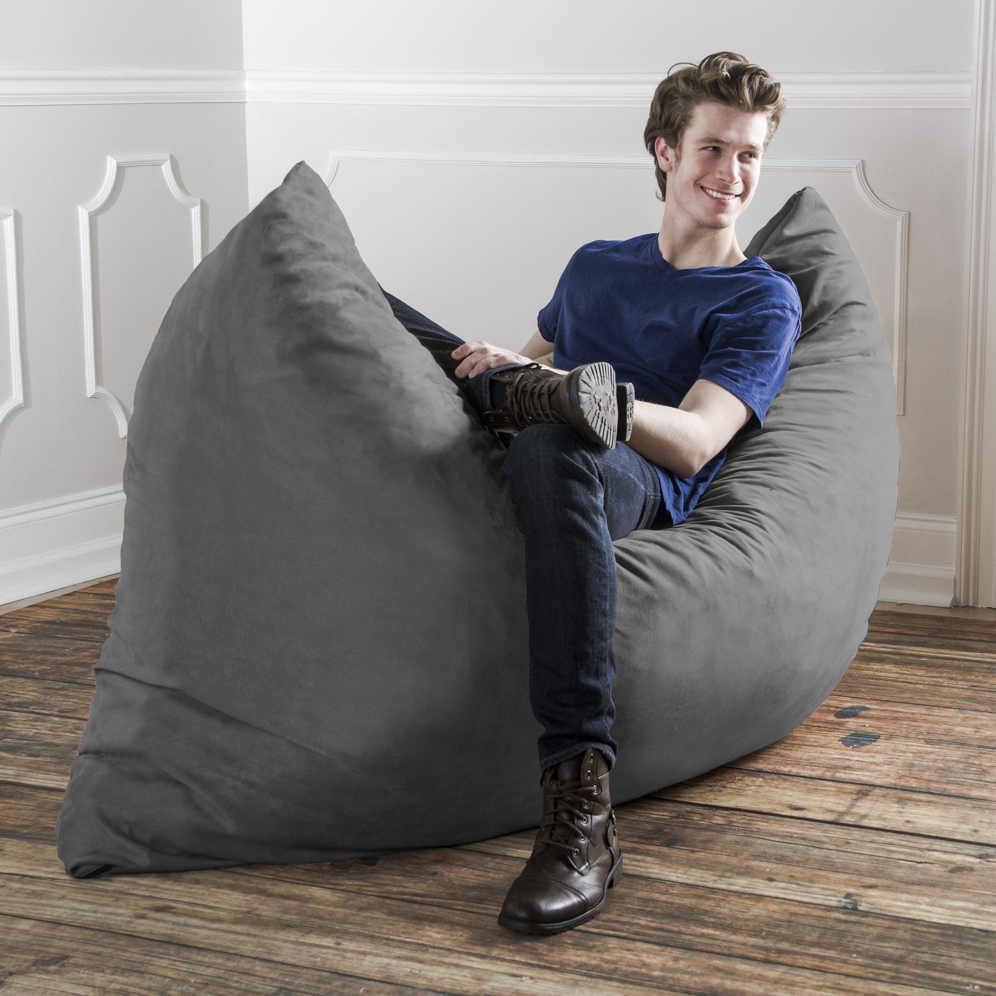 Jaxx Pillow Saxx 5.5-Foot Oversized Bean Bag Chair - Ultra Soft Floor Pillow Lounger for Adults & Teens, Charcoal Grey - Perfect for Gaming, Movie Nights & Dorm Room Relaxation