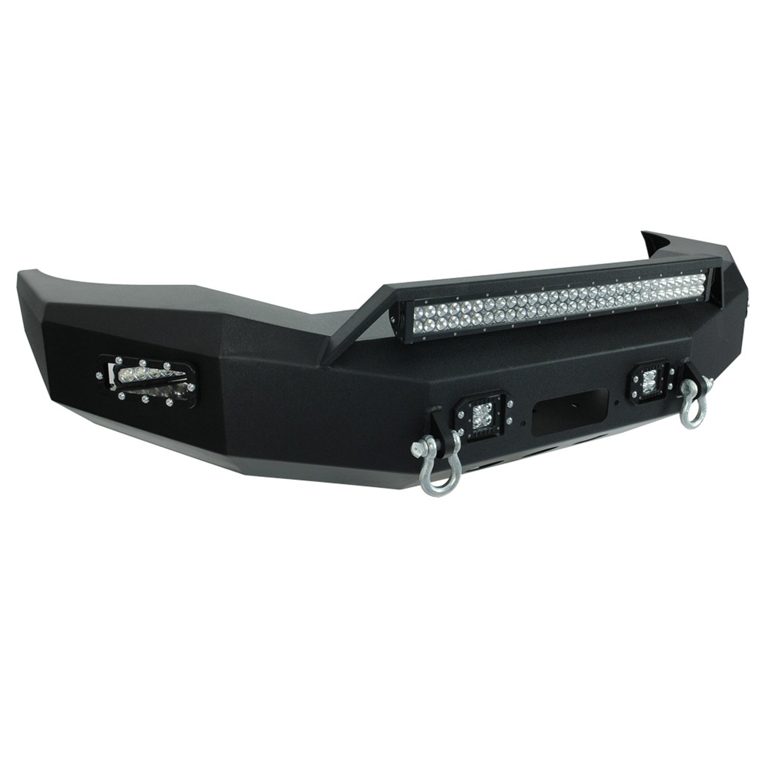 57-0202 Heavy Duty Front LED Winch Bumper for Jeep Wrangler & Off-Road Trucks - Black Powder Coated Steel Construction - Perfect for Off-Roading, Towing & Recovery