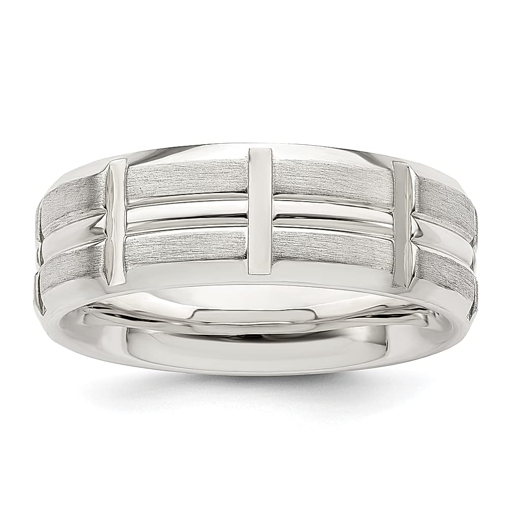 925 Sterling Silver 7mm Notched Beveled Edge Wedding Band Ring - Size 7, Classic Elegant Fine Jewelry for Women, Perfect Gift for Her - Ideal for Anniversaries, Engagements & Special Occasions