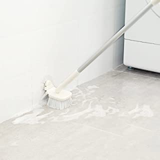 Long Handle Shower Brush Cleaner - Flexible Head for Bathroom, Tub, Tile, Bathtub & Toilet Cleaning - Extends to 46.65 Inches - Ideal for Hard-to-Reach Areas in Kitchen, Baseboards & Floors (White)