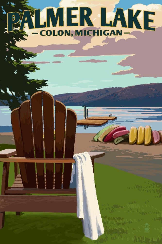 Adirondack Chairs 24x36 Signed Art Print - Michigan & Palmer Lake Landscape Wall Decor Poster - Perfect for Living Room, Bedroom, or Office Decoration