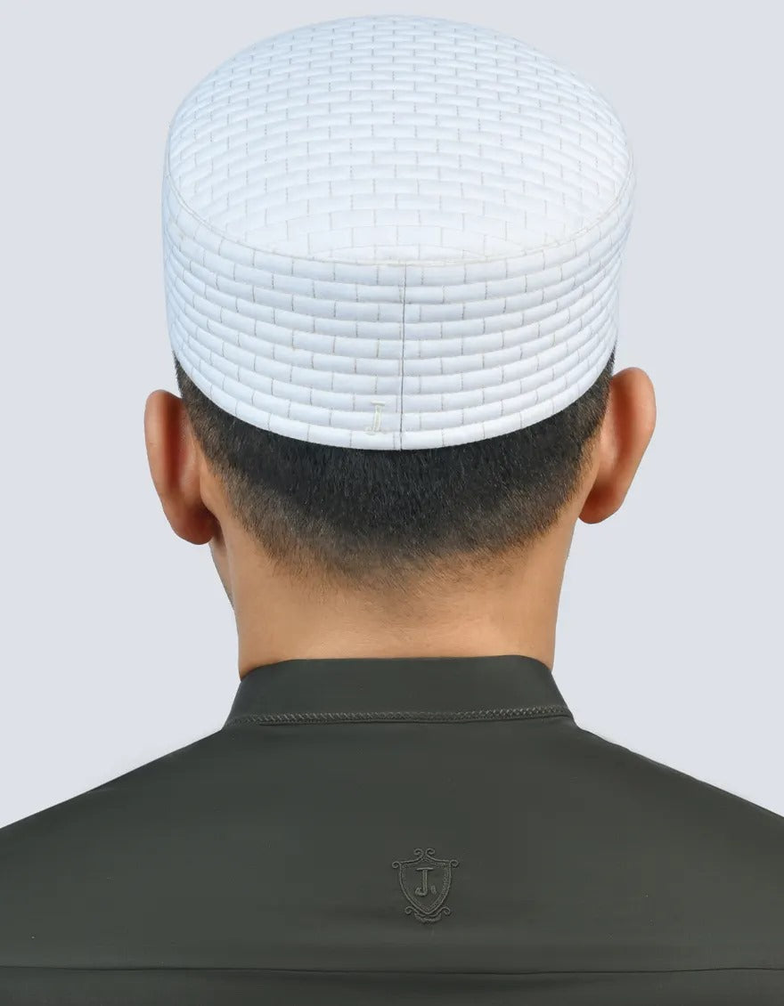 J. Junaid Jamshed Blended White Cap - Stylish Islamic Prayer Hat for Men - Perfect for Daily Wear, Mosque & Special Occasions