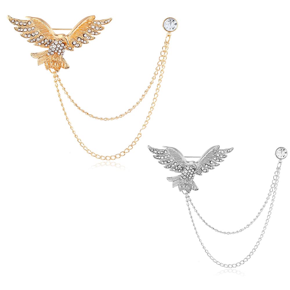 2pcs Elegant Gold & Silver Brooch Pins for Men's Suits & Women's Coats - Gemstone & Diamond Lapel Pins for Blazers, Career Attire & Formal Wear - Perfect Gift Set for Weddings, Parties & Business Events