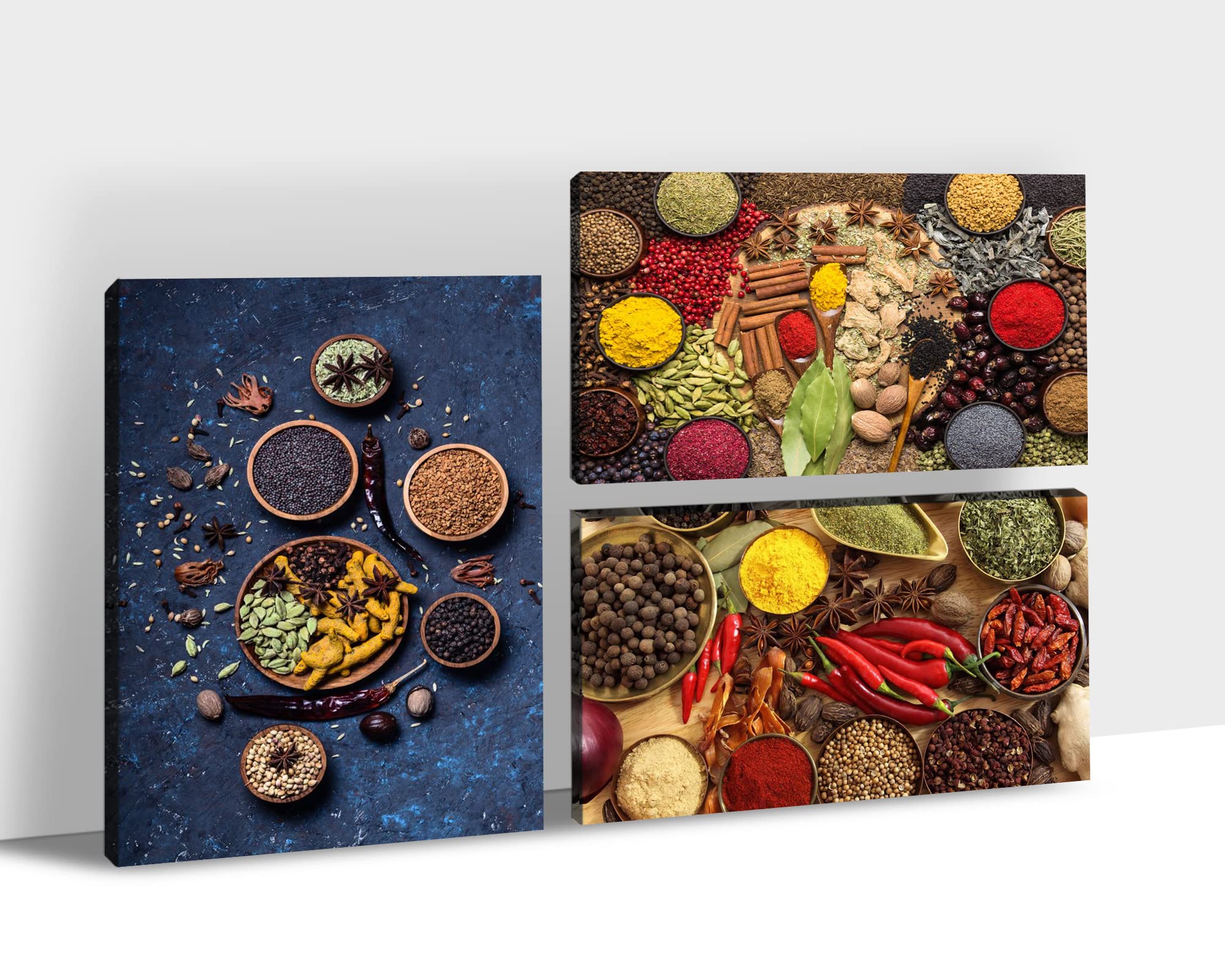 TIMUBA Kitchen Canvas Wall Art Set of 3 - 24x36 Inch Modern Dining Room Decor with Spoon & Spice Design - Perfect for Home, Living Room & Restaurant Wall Decorations - Ideal for Farmhouse, Rustic & Contemporary Interior Design Styles