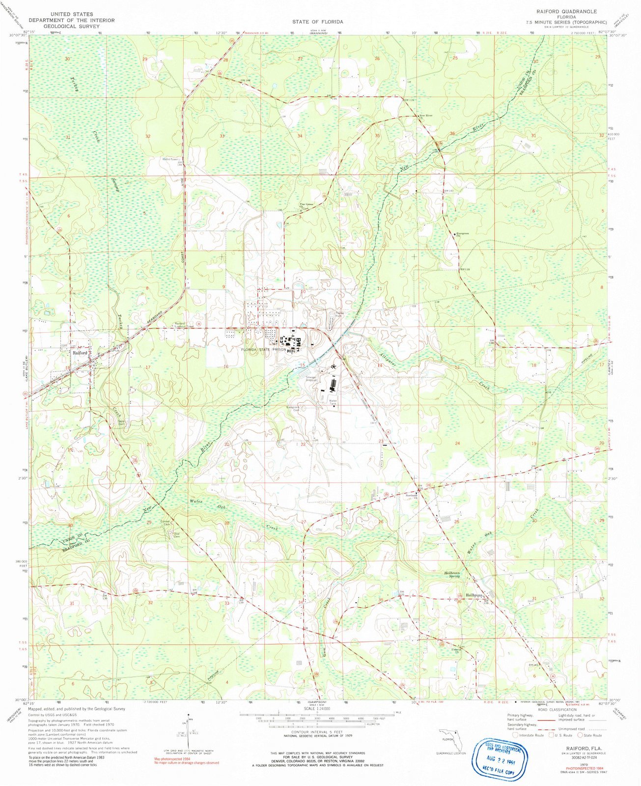 1970 Raiford Florida USGS Historical Topographic Map - Vintage Wall Art Decor - 35x44 Inch Large Framed Map - Perfect for Home Office, Classroom & Gifts