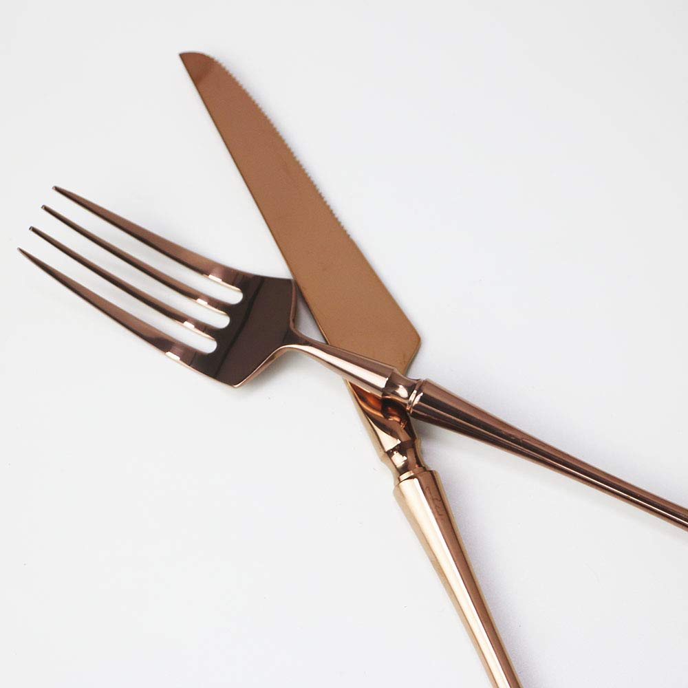 JASHII 5-Piece Rose Gold Flatware Set - Stainless Steel Silverware Cutlery Set for 1 Person | Dishwasher Safe & Elegant Dining | Perfect for Wedding Gifts, Bridal Showers & Formal Dinner Parties
