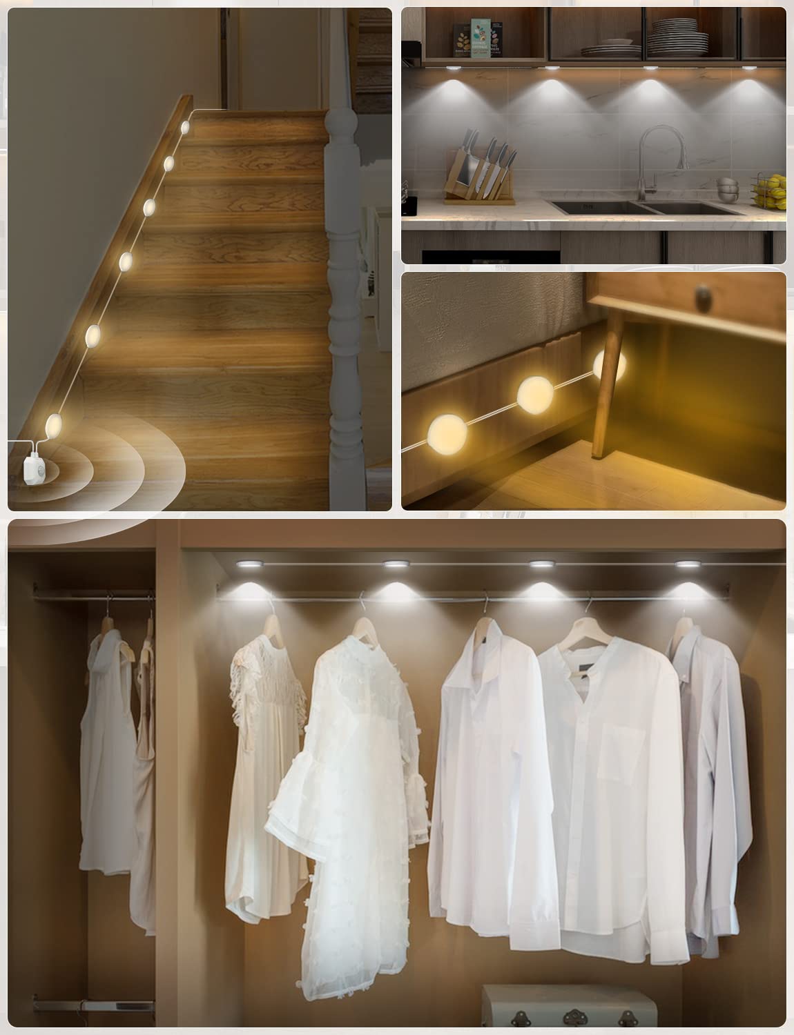 MATICOD Motion Sensor LED Under Cabinet Lights - 3 Pack White Kitchen Cupboard Lighting with Auto On/Off - Perfect for Pantry, Closet, Stairway & Nighttime Safety