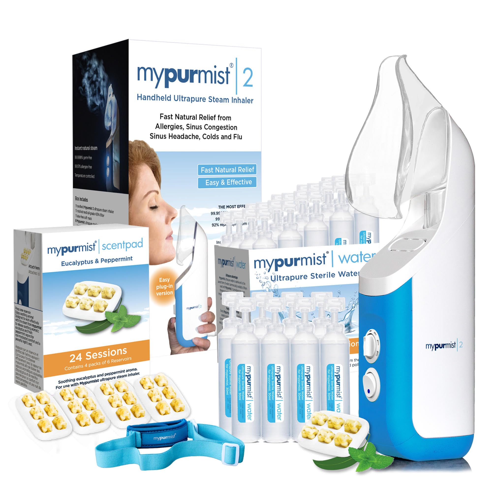 Mypurmist Ultrapure Plug-in Steam Inhaler - Handheld Vaporizer & Humidifier for Sinus Relief, Nasal Congestion, Cold & Cough - Perfect for Singers' Vocal Care & Home Respiratory Therapy (Premium Kit)
