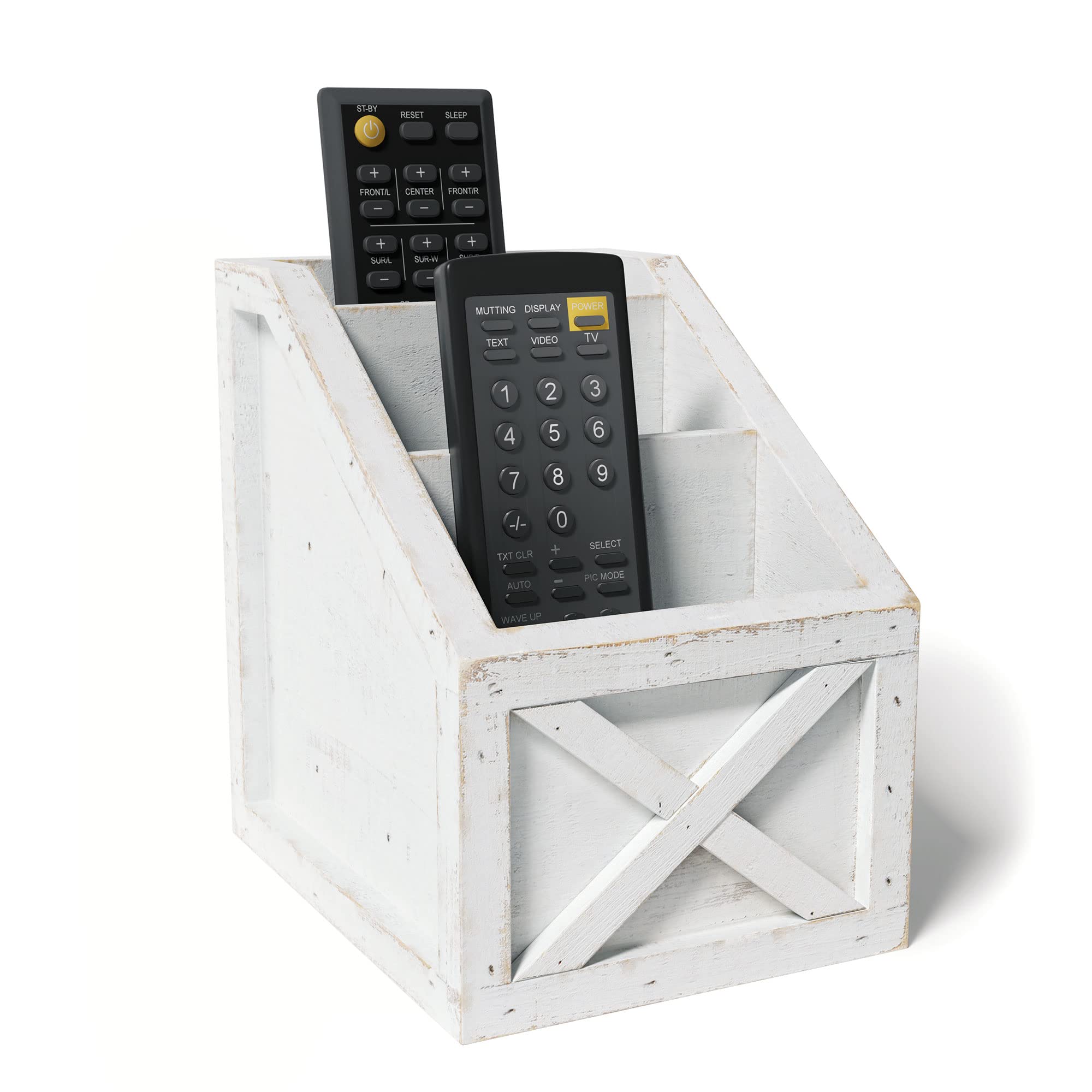 Rustic Vintage Wooden Desk Organizer - Remote Control Caddy & Office Supplies Holder - 6.75