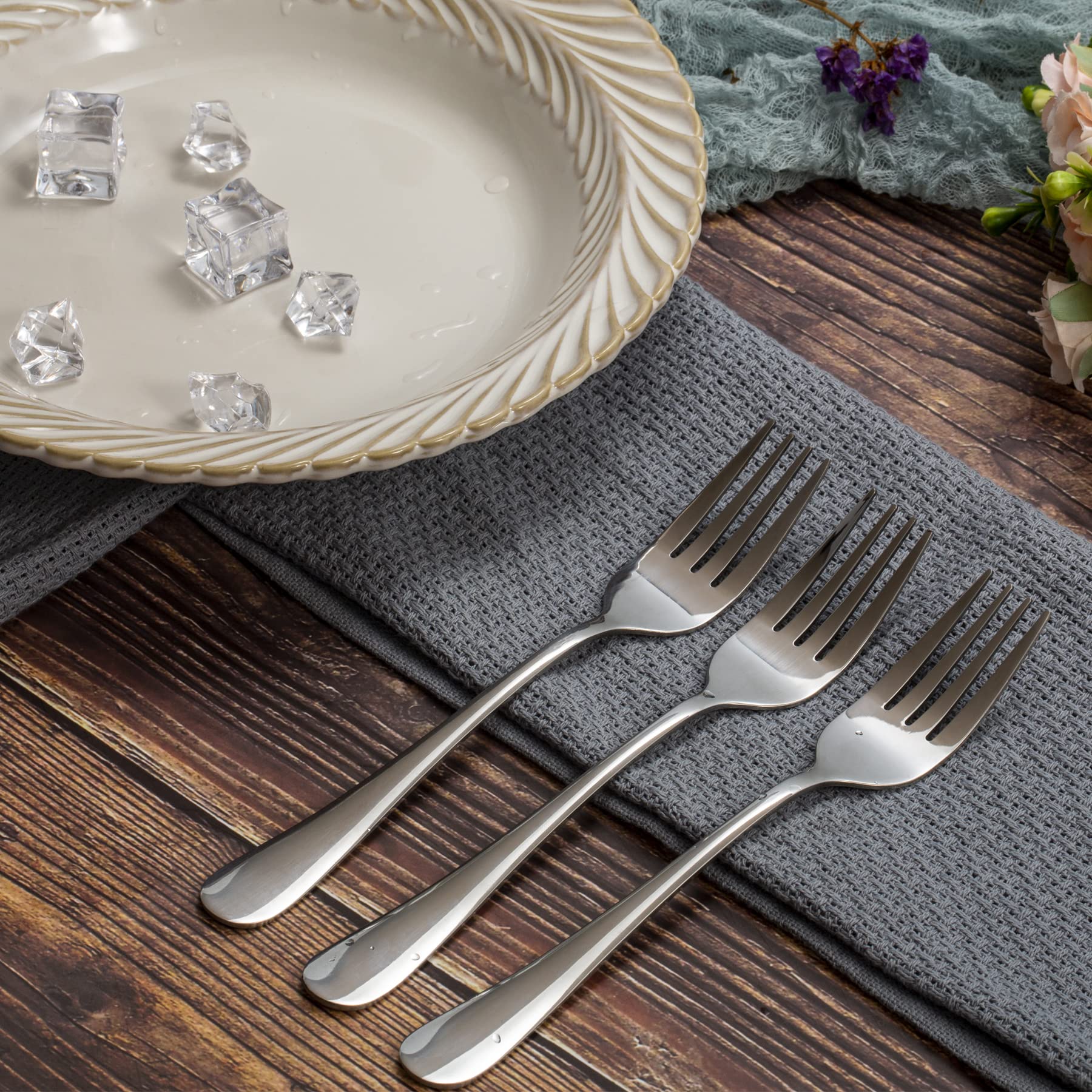 ELLERT 12-Piece Stainless Steel Dinner Forks Set - Food Grade 18/10 Mirror Polished Silverware for Home, Kitchen & Restaurant Use - 8 Inch Dishwasher Safe Forks for Dining, Parties & Catering Events