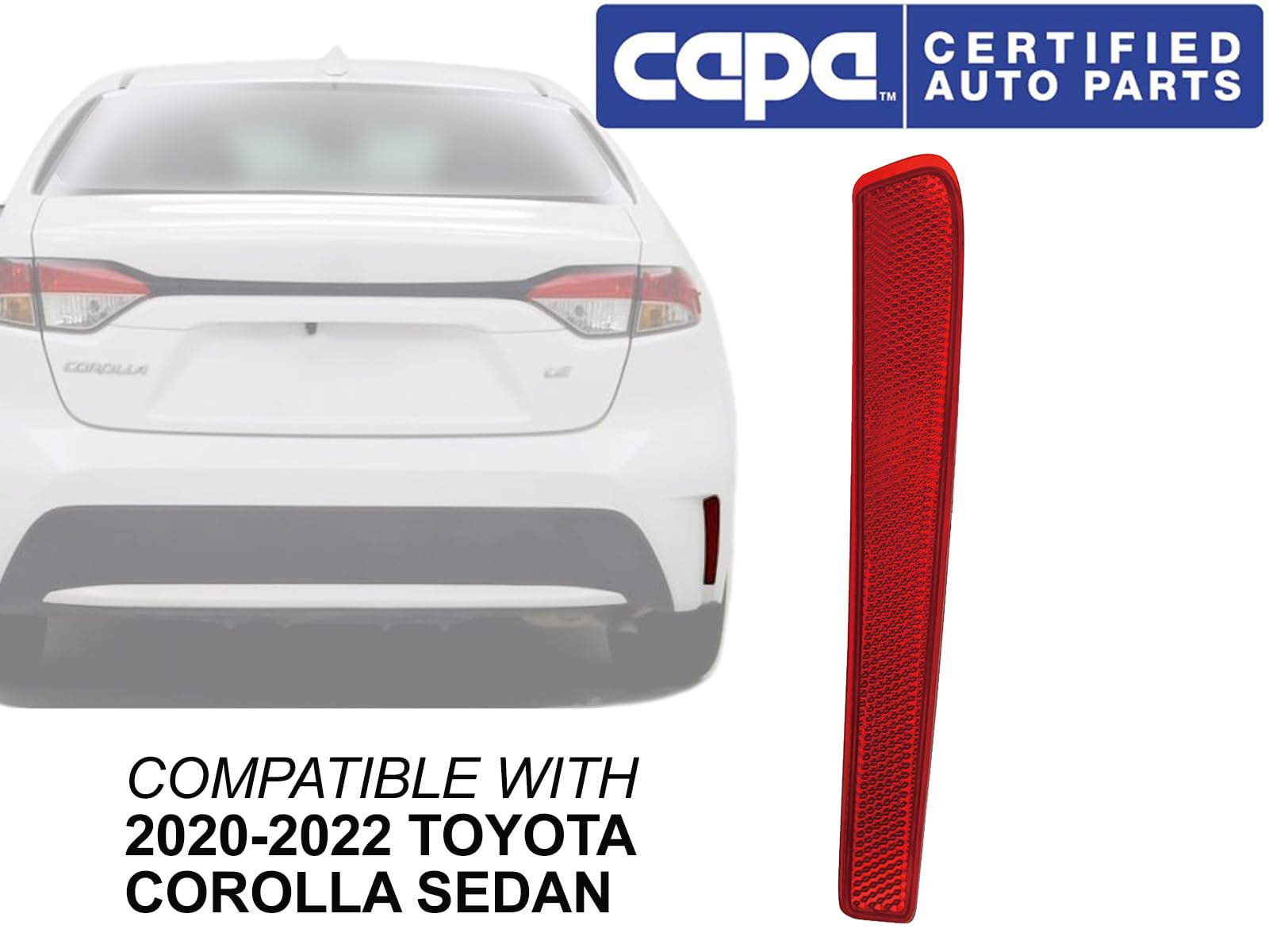 APA Replacement Rear Bumper Reflector for 2020-2022 Toyota Corolla Sedan (Right Side Passenger) - Compatible with USA & Japan Models - Part Numbers 8191002200, 8191012130, TO1185116, TO1185113 - CAPA Certified - Perfect for Night Driving Safety and Vehicle Customization