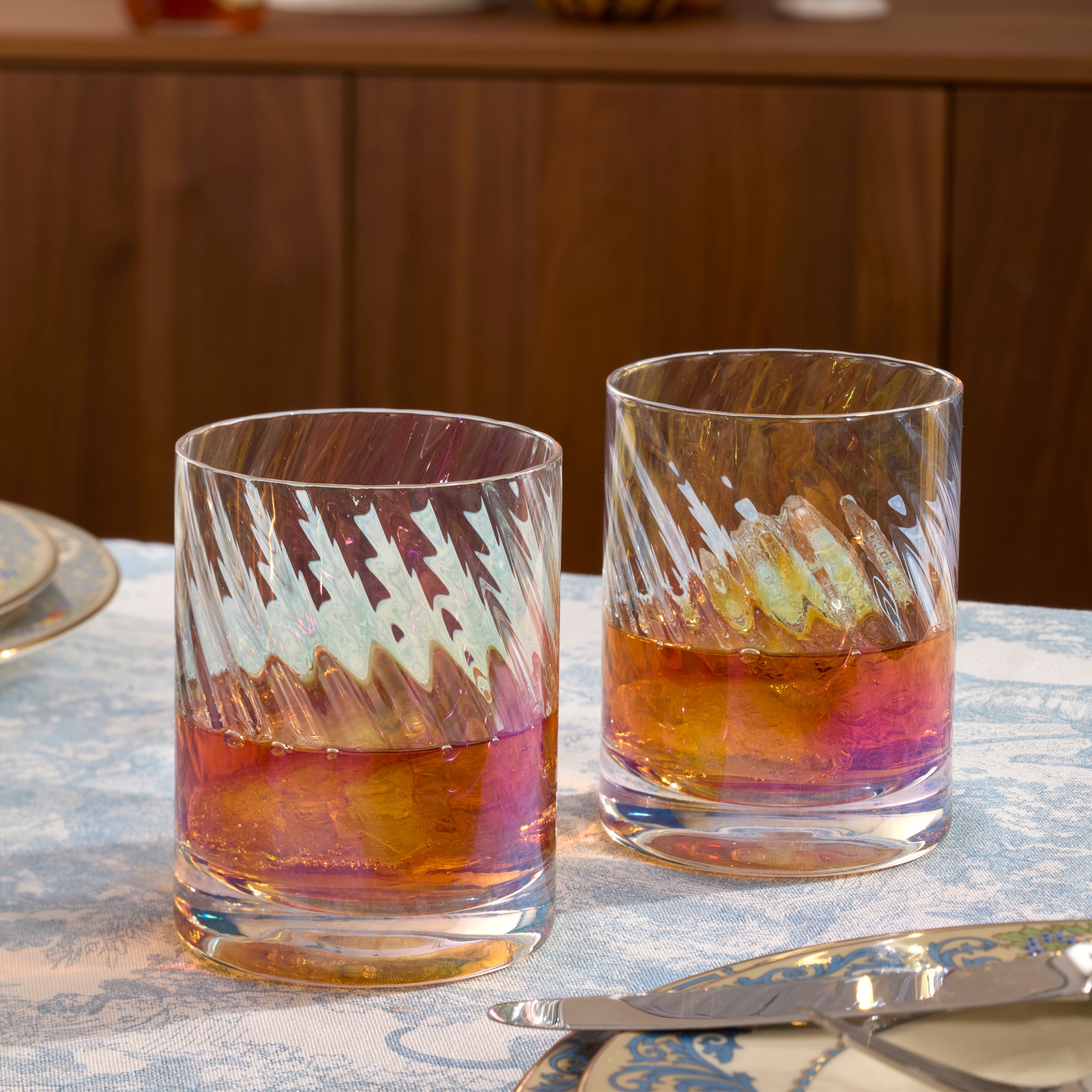 Tuscany Classics Iridescent Double Old Fashioned Glasses Set - 12-Piece Barware for Whiskey, Cocktails & Home Entertaining
