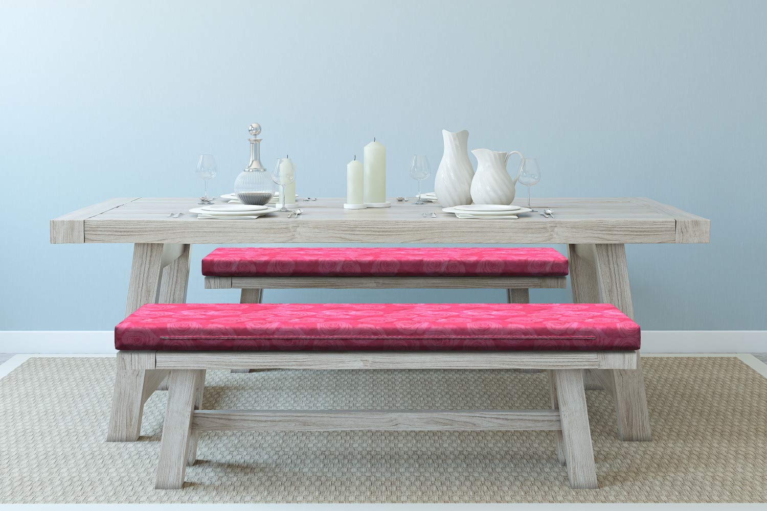 Ambesonne 2-Piece Rose Bench Cushion Set - Pink Floral Foam Seat Covers 45