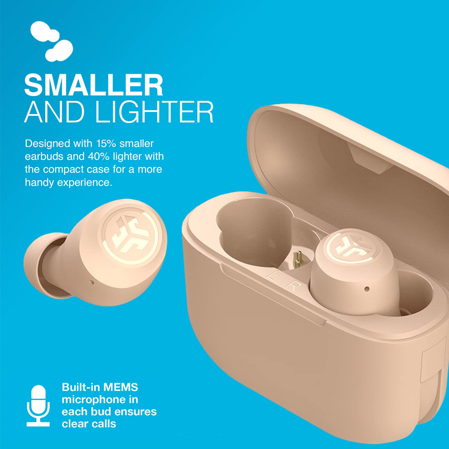 JLab Go Air Tones Wireless Earbuds - 32H Playtime, Bluetooth 5.0, USB Case for Gym & Travel