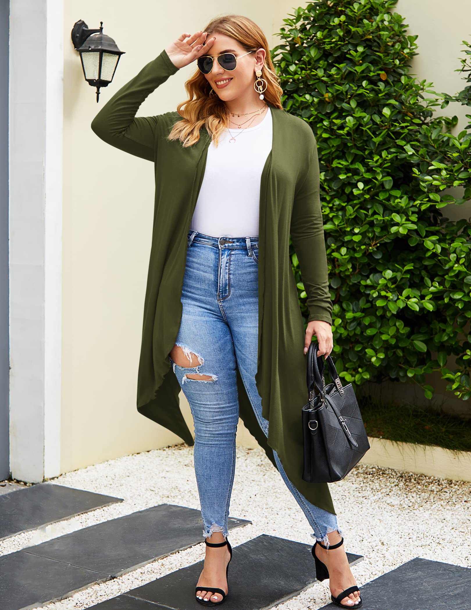 IN'VOLAND Plus Size Women's Long Sleeve Open Front Lightweight Duster Cardigan (Sizes L-5XL) - Perfect for Office, Casual Wear & Layering in Fall/Winter