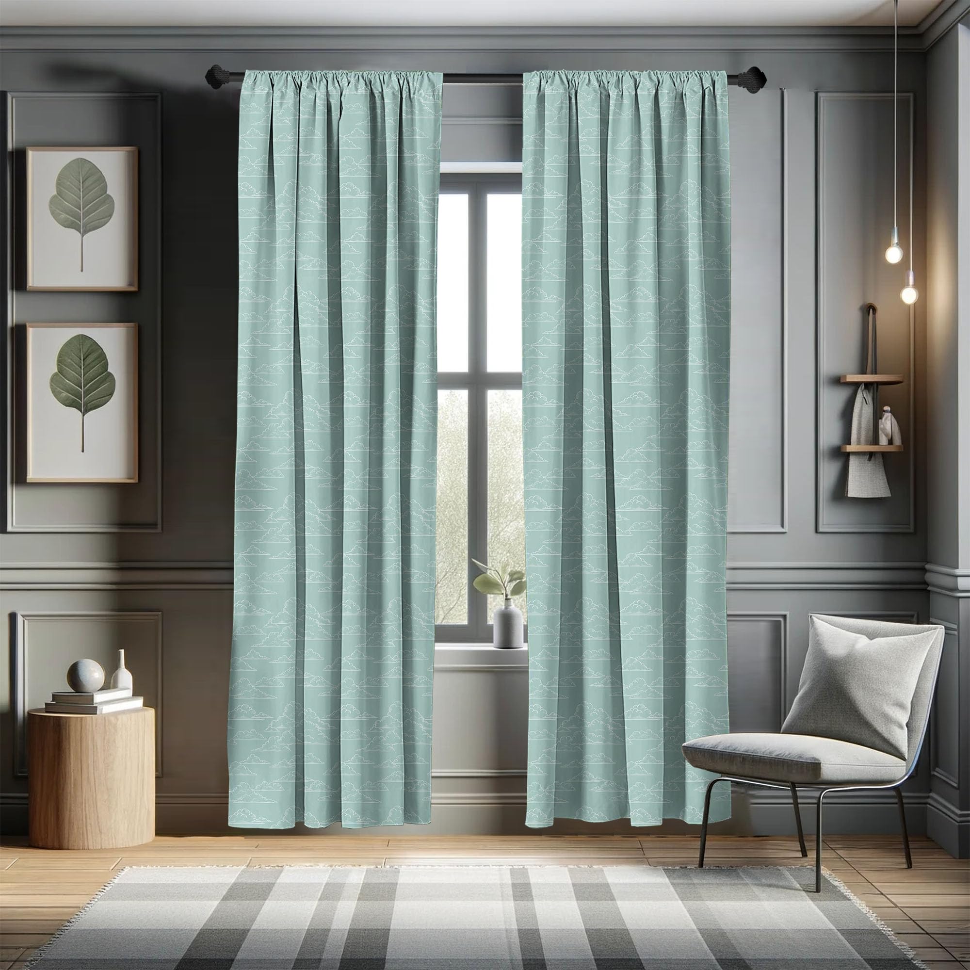 Ambesonne Cloud Curtains - Hand Drawn Clouds with Monochrome Sky Design, Grunge Spring Window Treatments (2 Panels, 28