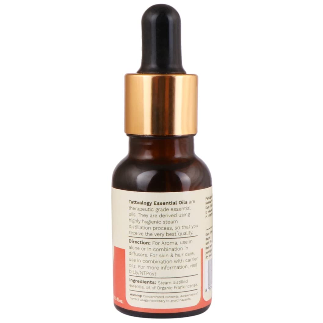 Frankincense Essential Oil (Boswellia Sacra) - 15ml Pure Therapeutic Grade Oil for Skin & Hair Care | Relieves Muscle Pain, Reduces Fine Lines & Acne | Natural Anti-Aging Solution in Glass Bottle | Perfect for Aromatherapy, Massage & DIY Beauty Products