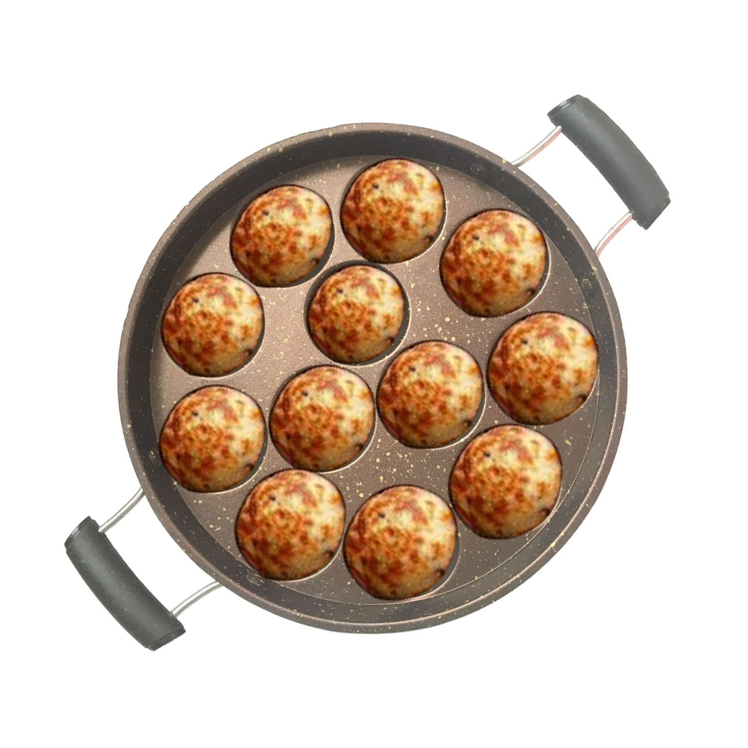 Non-Stick Appam Pan Maker with Glass Lid - 2 Side Handles for Easy Use - Paniyaram Pan Gas Stove Compatible - Perfect for Making Appam, Paniyaram & Indian Breakfast Dishes - Ideal for Home Cooking & Traditional South Indian Recipes