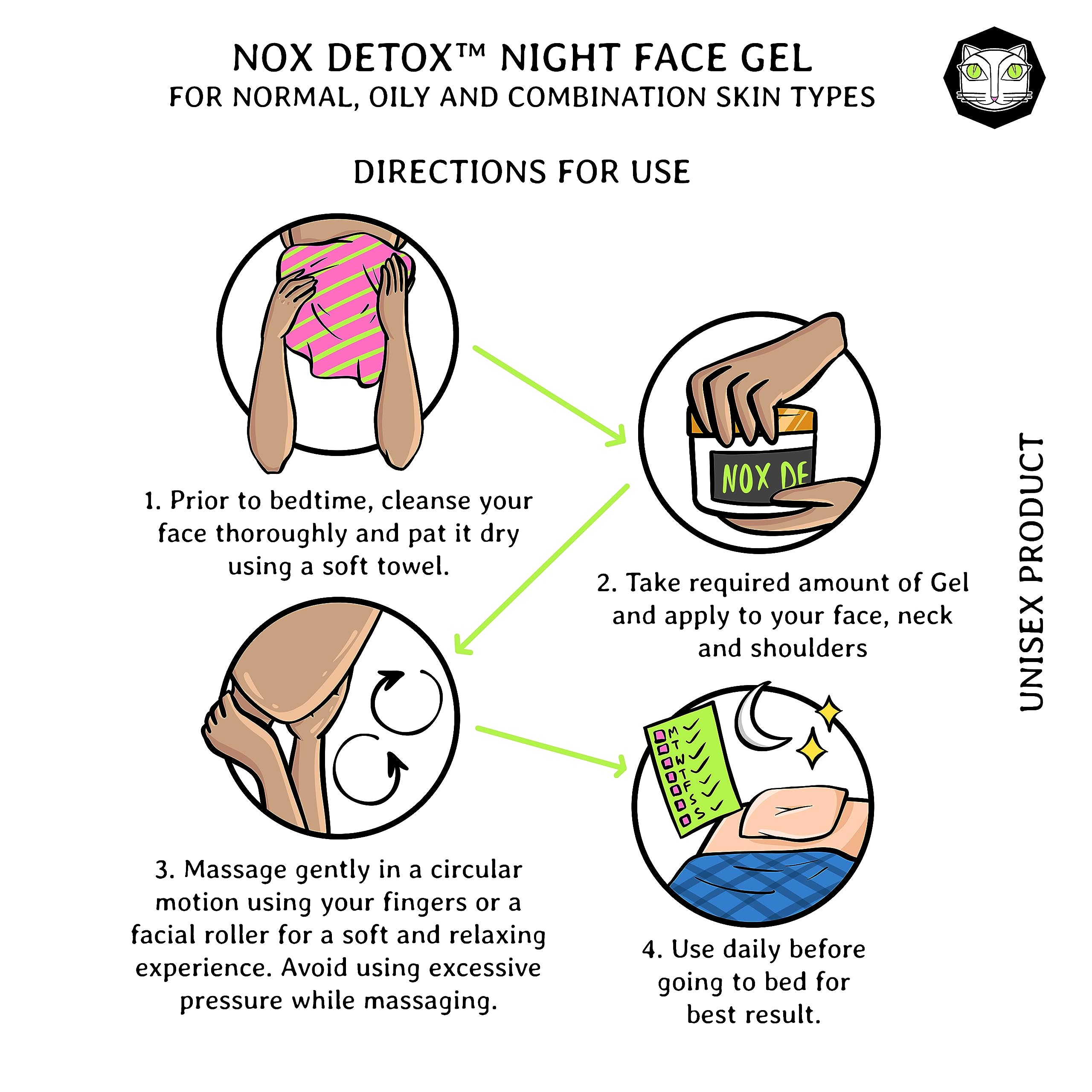 NOX DETOX Night Face Gel for Men & Women - Niacinamide & Hyaluronic Acid Infused with Calendula & Bergamot | Vegan Skincare for Normal, Oily, Combination & Acne-Prone Skin | Perfect for Nighttime Hydration & Skin Repair