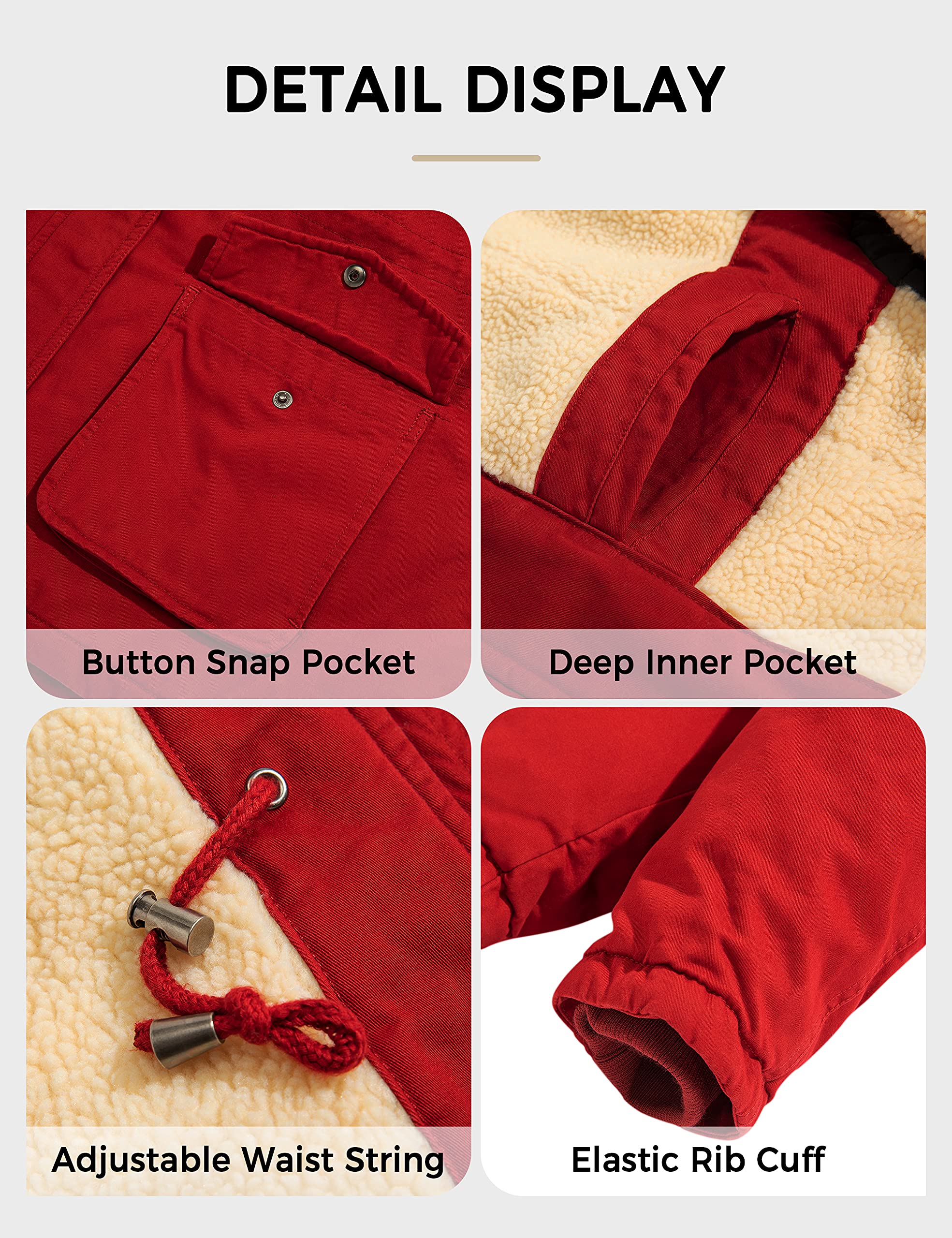 Soularge Women's Plus Size Sherpa Lined Winter Jacket with Detachable Hood - Warm Fleece Coat for Cold Weather, Outdoor Activities & Casual Wear