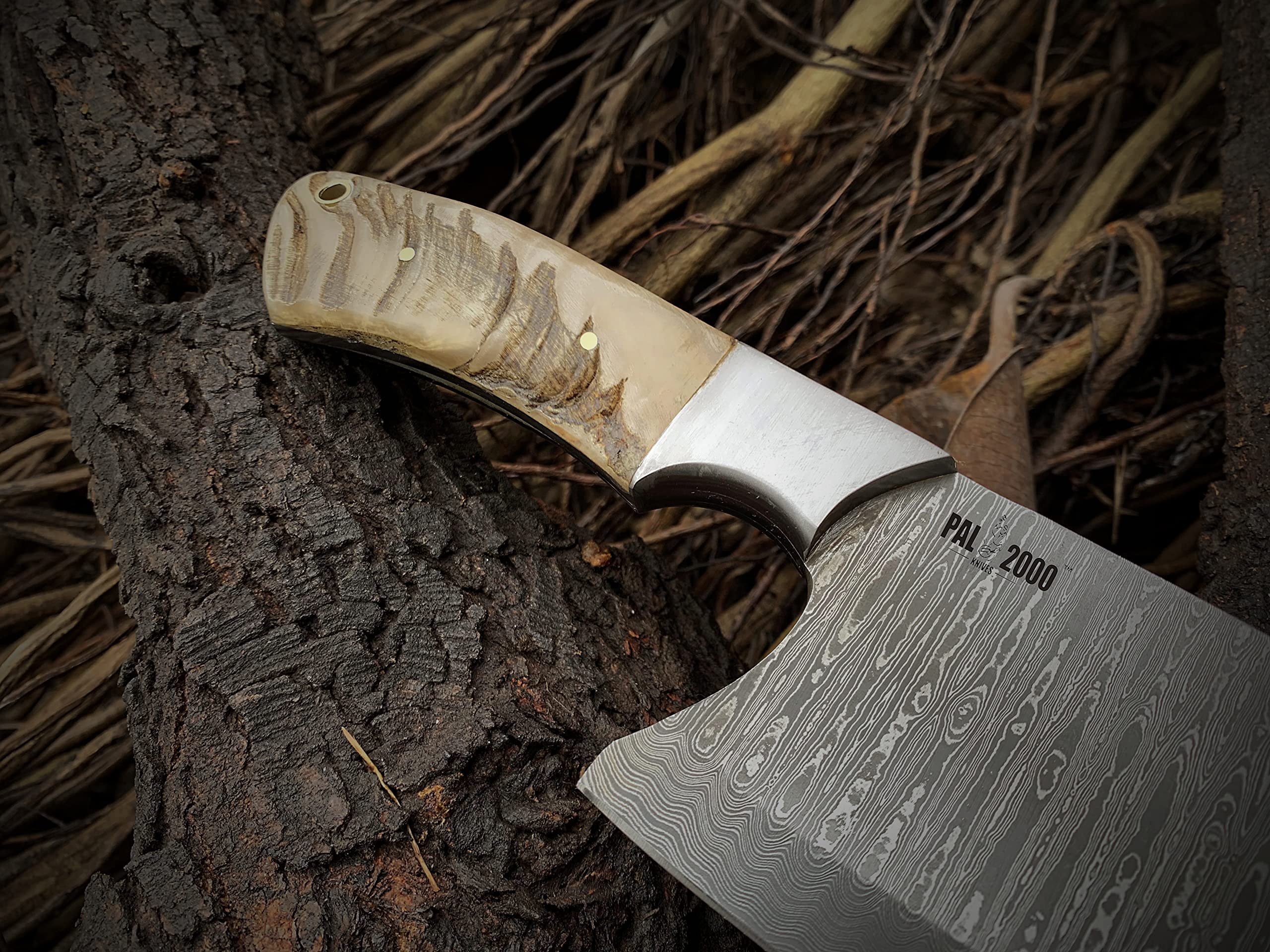 Handmade Damascus Steel Cleaver - Professional Butcher Knife & Serbian Chef Knife with Full Tang & Leather Sheath - Perfect for Meat Cutting, Chopping & Kitchen Prep