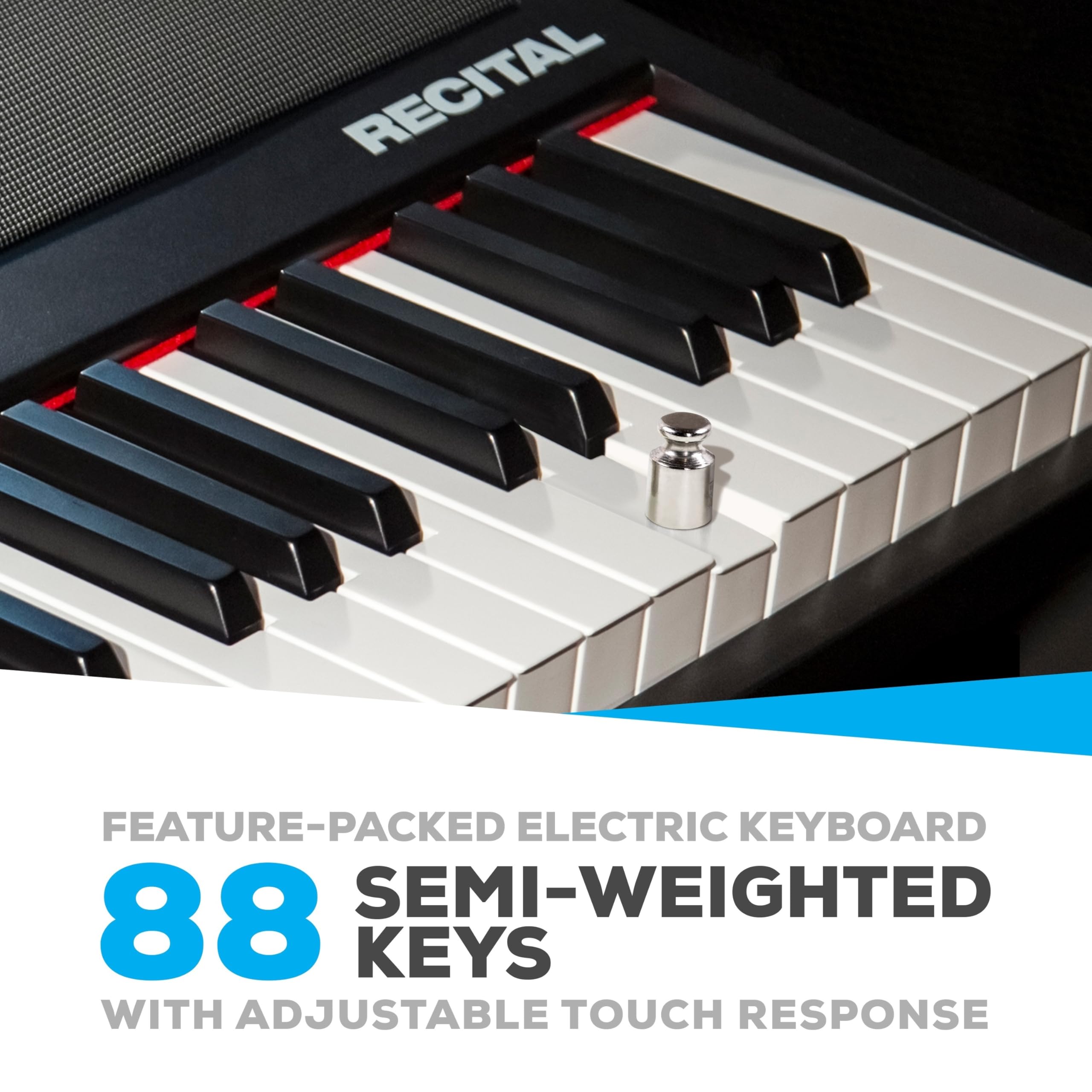 Alesis Recital 88-Key Digital Piano Keyboard with Semi-Weighted Keys, 2x20W Speakers, 5 Voice Modes, Split/Layer/Lesson Functions & FX – Perfect for Beginners, Home Practice & Music Education