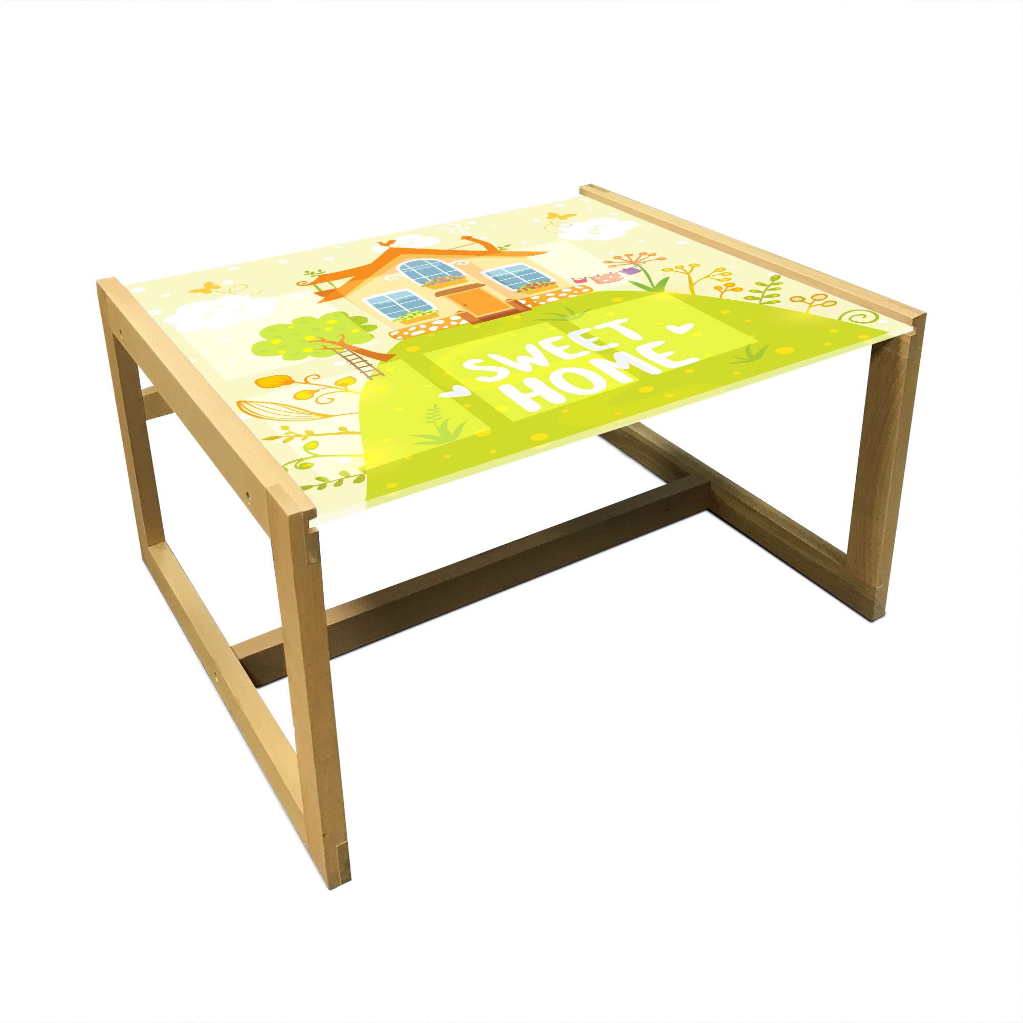 Ambesonne Coffee Table - Cartoon Cottage Design, Wooden Frame for Office & Dorm Decor
