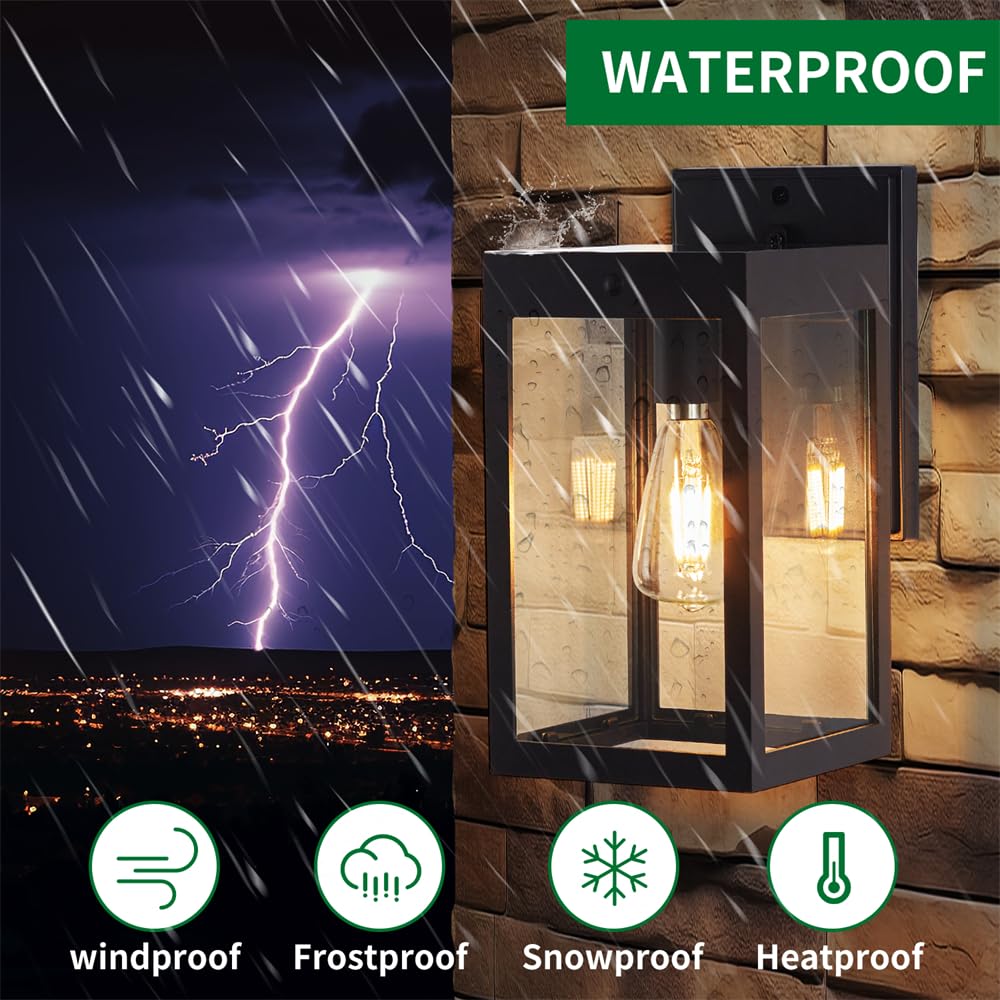 MDENLT Solar Powered Outdoor Wall Lights - Waterproof Aluminum Sconce Lighting for Porch, Garage, Entryway - Matte Black Finish - Perfect for Home Security and Pathway Illumination