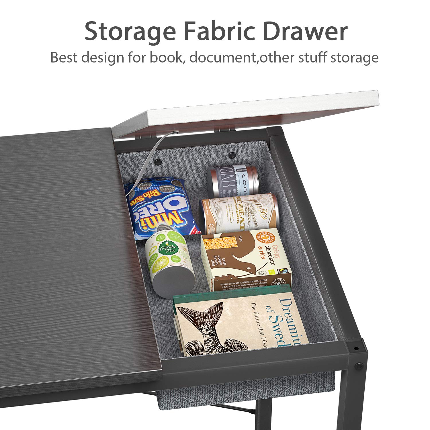 Foxemart 47 Inch Computer Desk - Modern Home Office Desk with Storage Bag & Drawer, Study Writing Workstation for Small Spaces, Black & White - Perfect for Remote Work, Online Learning & Gaming Setup