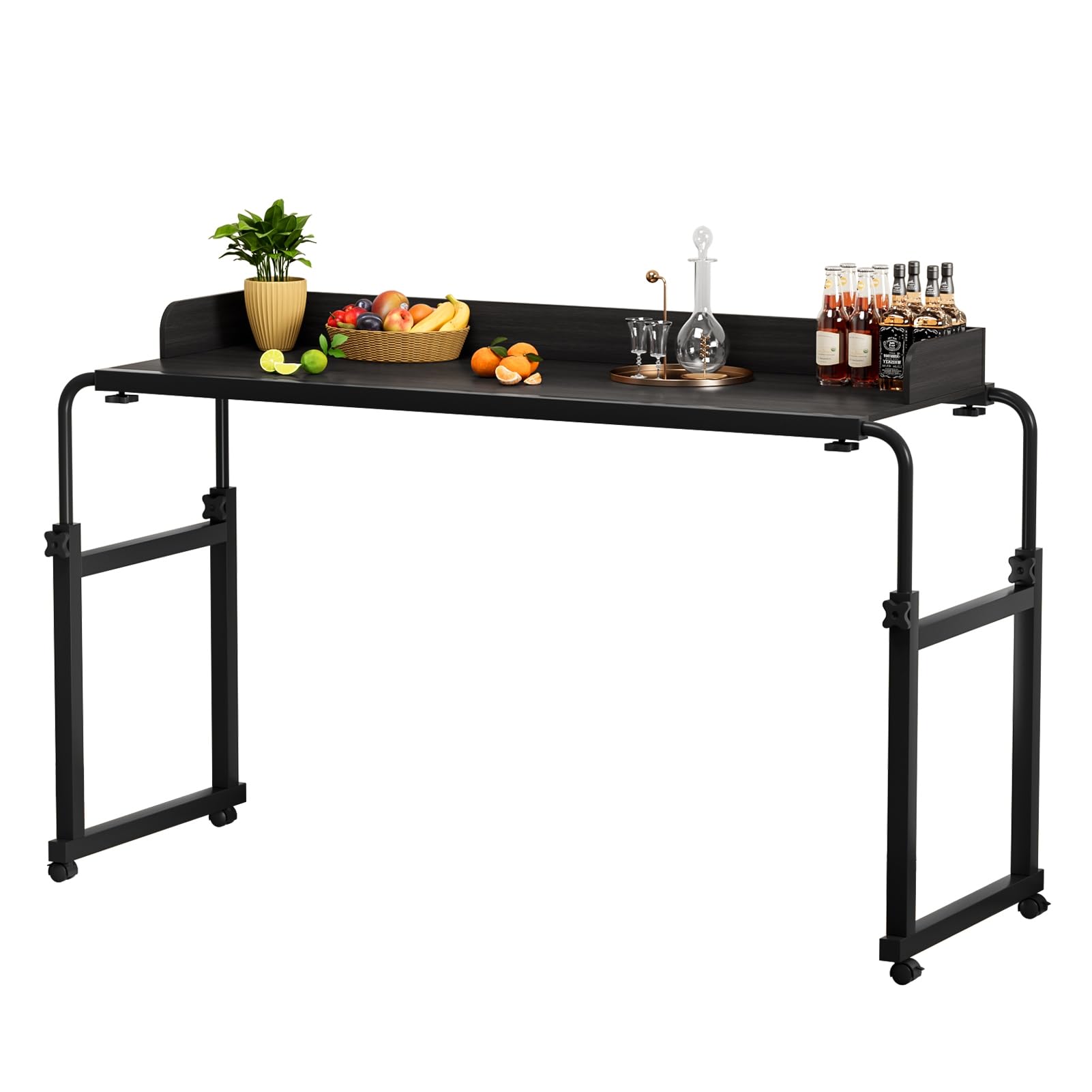 Adjustable Over Bed Table with Wheels - Rolling Laptop Cart & Standing Workstation for Home Office, Bedroom & Hospital Use - Sturdy Metal Legs Tray Table in Matte Black - Perfect for Eating, Working & Patient Care