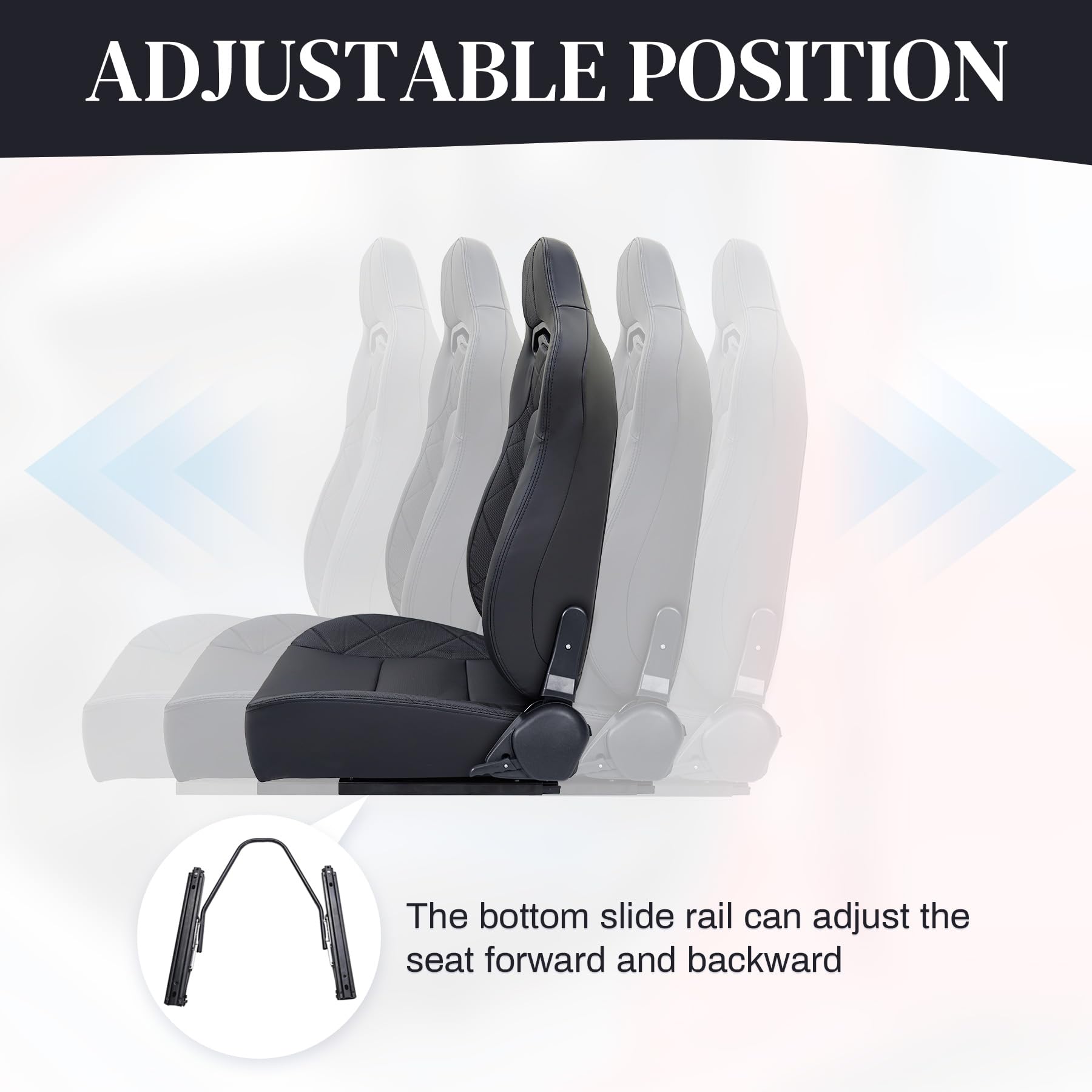 2 Pack Universal Racing Bucket Seats - PVC Leather Car Seats with Dual Lock Sliders for Front-Back Adjustment | Compatible with Most Vehicles | Perfect for Racing, Drifting & Street Performance (Black)