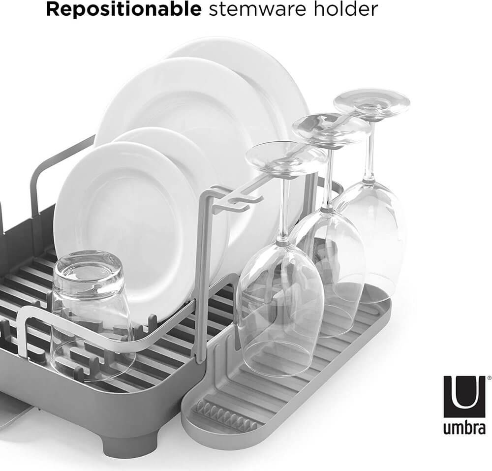 Umbra Holster Deluxe Dish Rack - Premium Countertop Drying Rack for Dishes & Utensils, Space-Saving Kitchen Organizer, Charcoal Grey - Perfect for Small Kitchens & Apartments