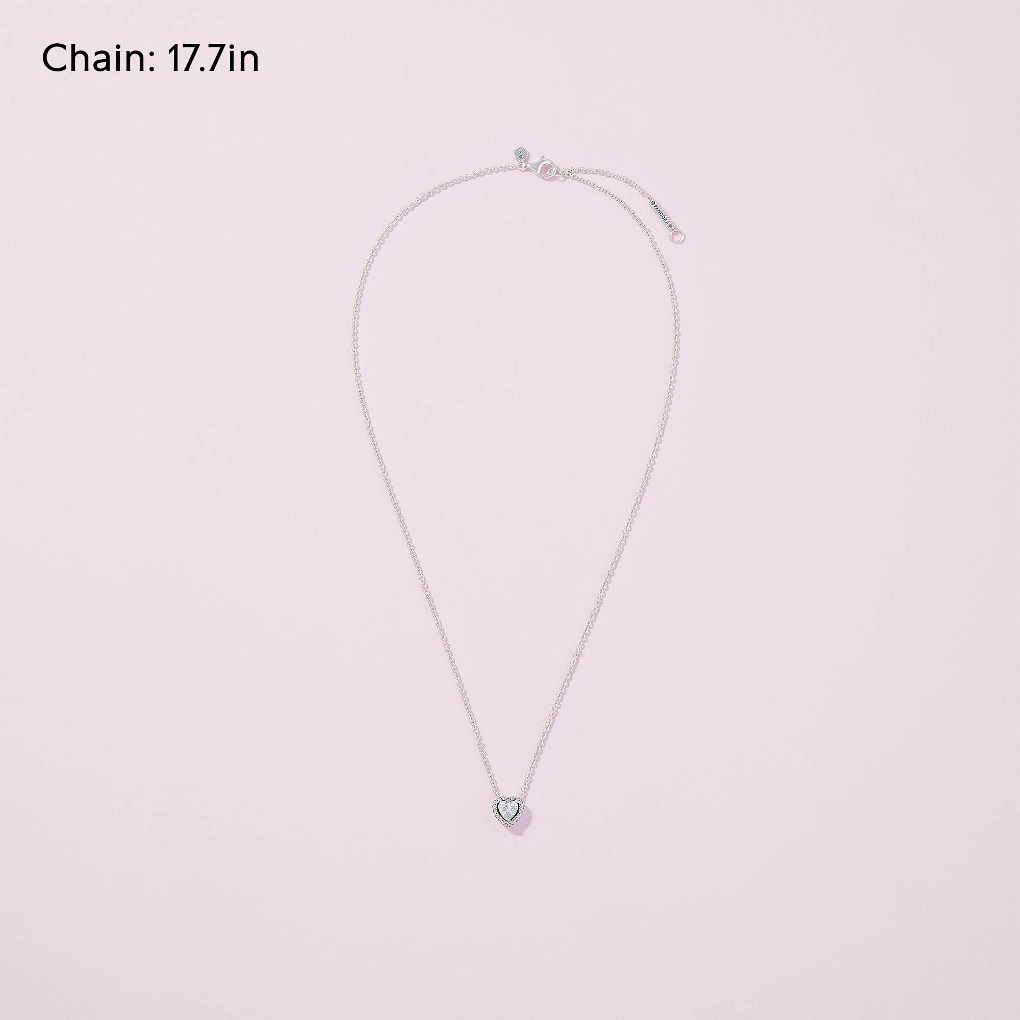 PANDORA Sterling Silver Elevated Heart Cubic Zirconia Necklace - 17.7 Inch Elegant Dainty Pendant Jewelry for Women, Perfect Gift for Valentine's Day, Anniversary or Birthday (No Box Included)