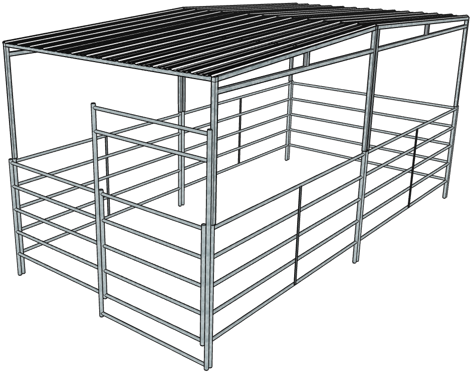 10 Ft X 20 Ft Galvanized Steel 5-Rail Horse Stall Kit with Full Roof - Durable Stable Shelter for Horses, Livestock & Farm Animals