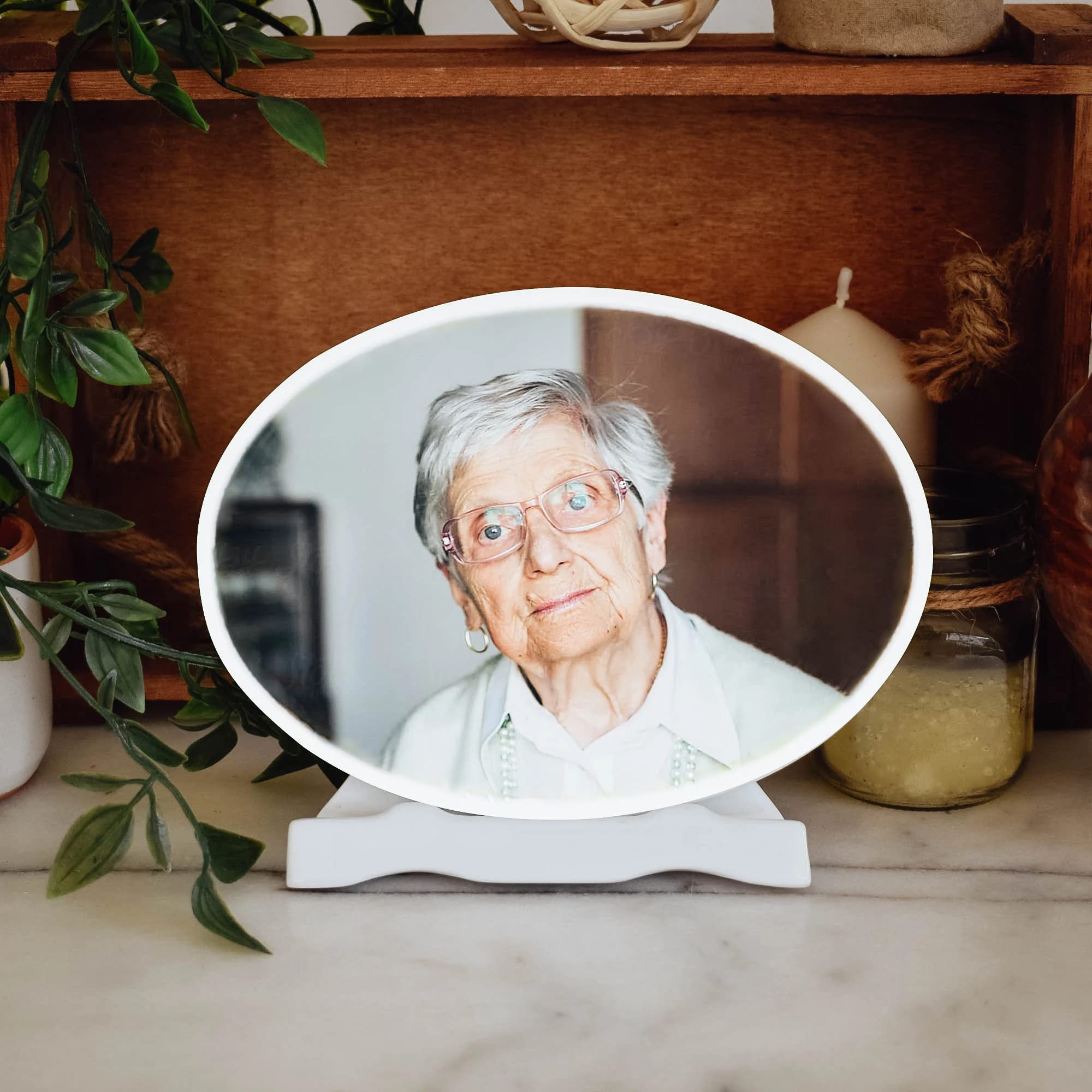 Personalized Ceramic Porcelain Oval Plaque for Headstones - Memorial Photo Plaque (5.12