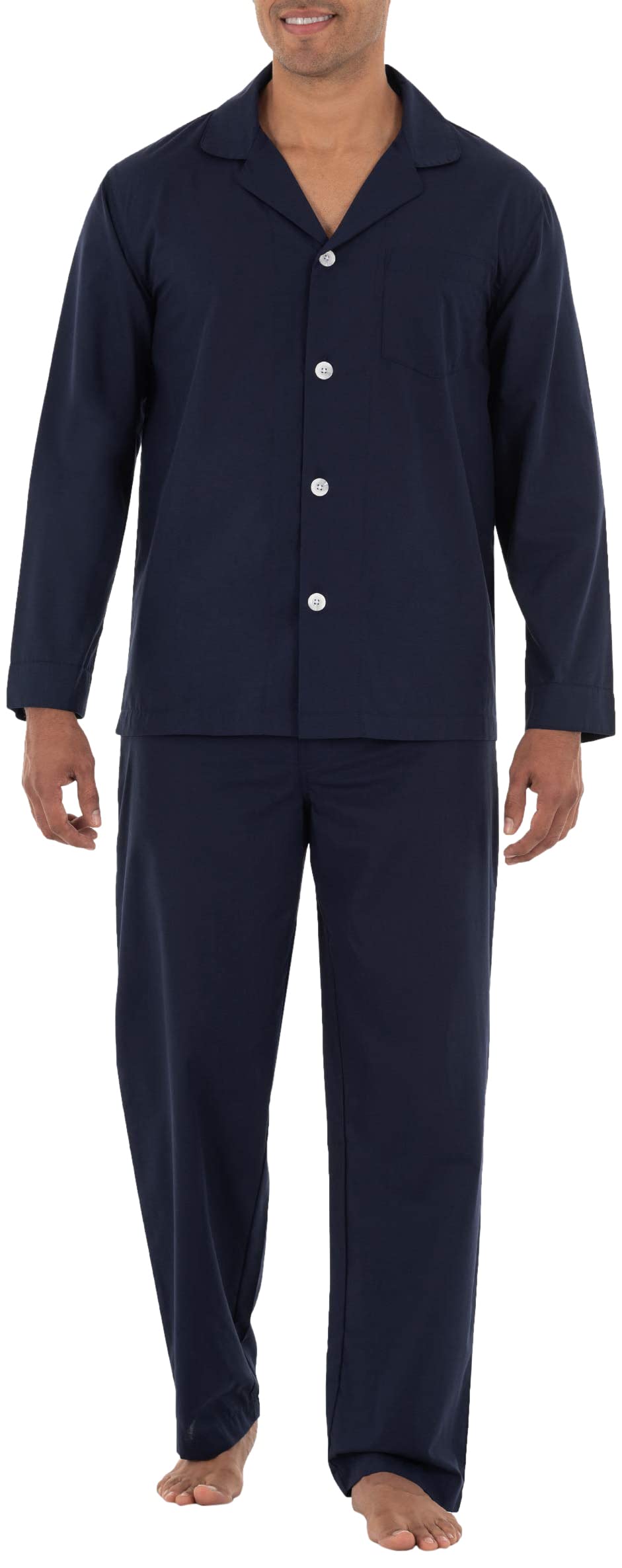 Fruit of the Loom Men's Long Sleeve Broadcloth Pajama Set - Soft Cotton Sleepwear for Men, Comfortable Lounge Pajamas for Relaxing at Home or Sleeping