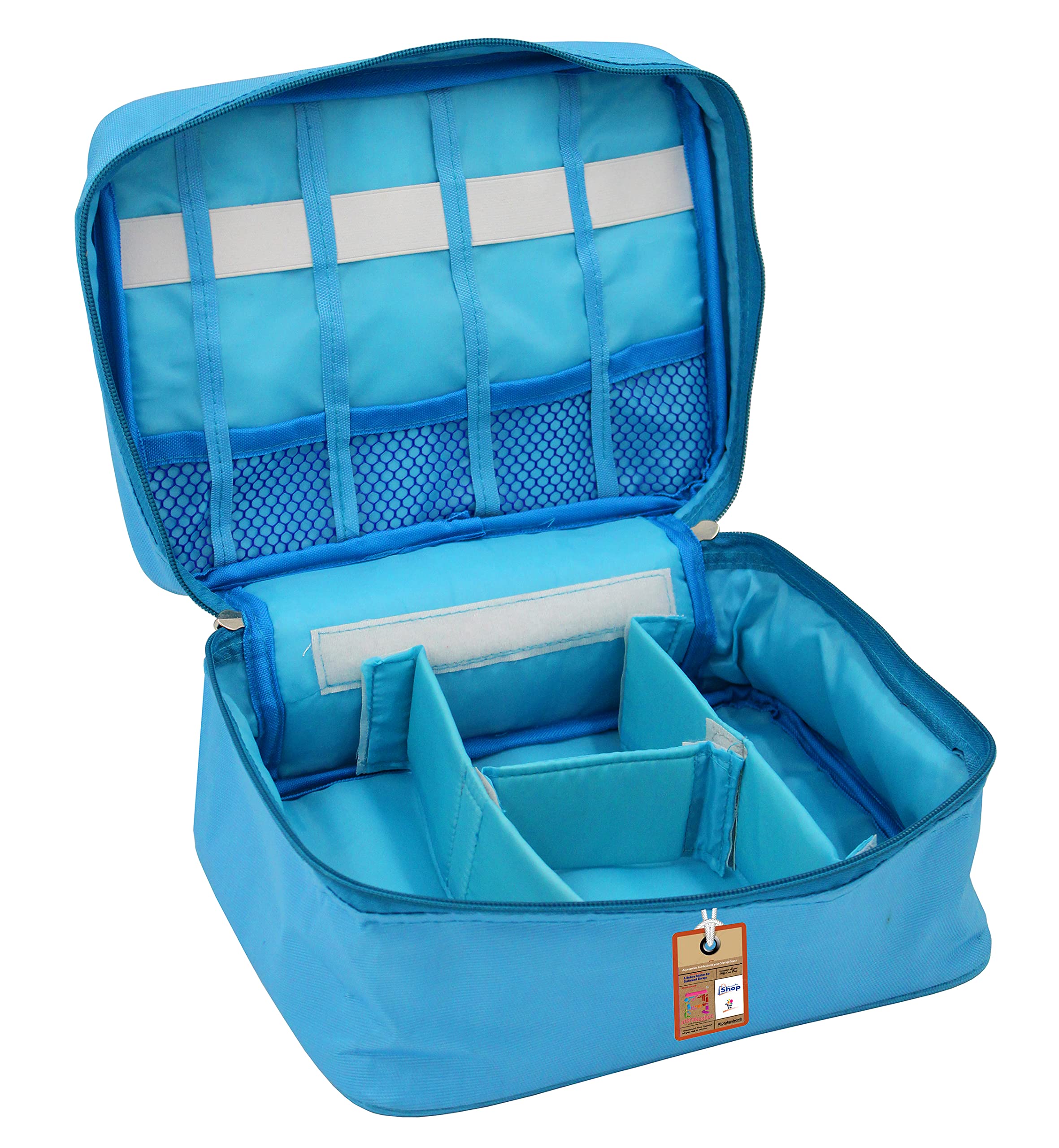 Atorakushon Adjustable Fabric Cosmetic Bag for Women - Makeup Pouch, Jewelry Organizer & Travel Storage Box (Sky Blue) | Perfect for Travel, Home Vanity & Daily Grooming Essentials