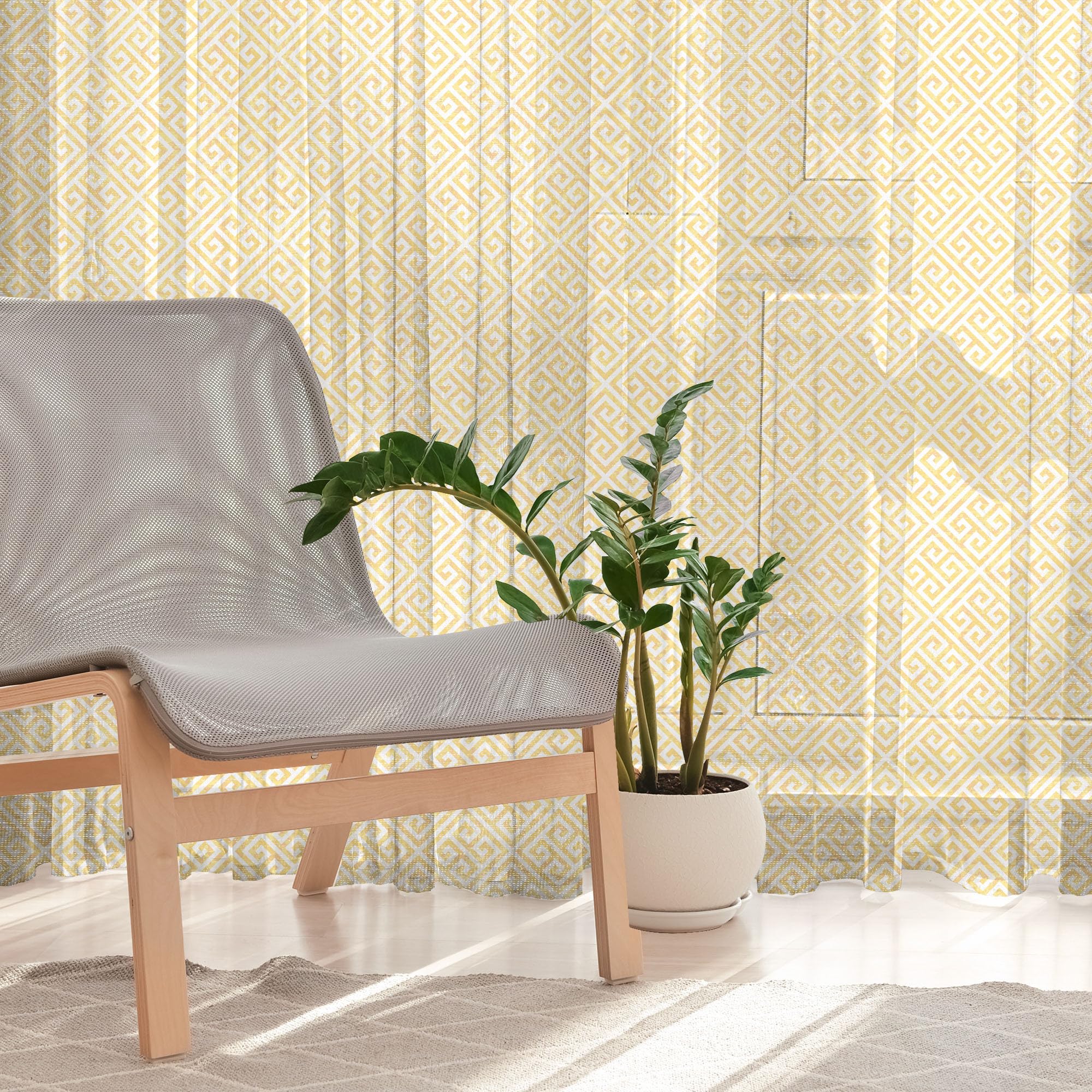 Ambesonne Geometric Tulle Curtains with Rod Pocket - Apricot Tone Tiles with Lines and Squares Grunge Antique Pattern, Sheer Drapes for Wedding, Party, Living Room & Bedroom - 2 Panels, 108