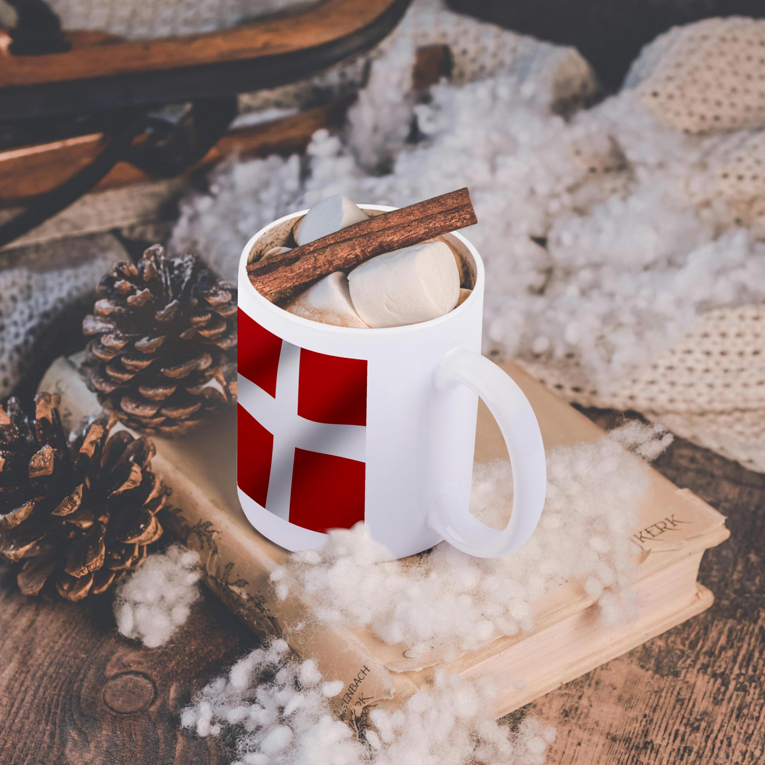 3dRose Denmark Flag Ceramic Coffee Mug - 11 oz White Travel Mug for Tea & Hot Drinks - Perfect for Home, Office & Gifts