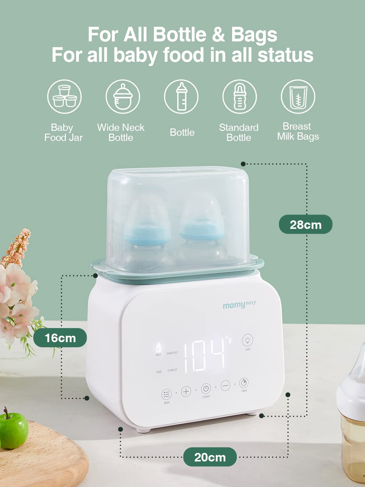 MOMYEASY 7-in-1 Baby Bottle Warmer & Food Heater - Fast Warming for Breastmilk, Formula & Defrosting - LCD Display & 24H Temperature Control - Perfect for Night Feedings, Travel & Daycare Use