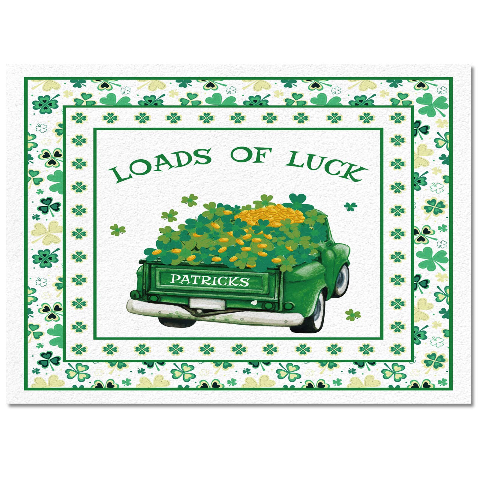 5' x 8' Shamrock Truck Design Non-Slip Area Rug with Gold Coin Pattern - Lucky Charm Rectangle Carpet for Living Room, Bedroom & Home Decor | Perfect for St. Patrick's Day, Irish-Themed Rooms & Gift Giving