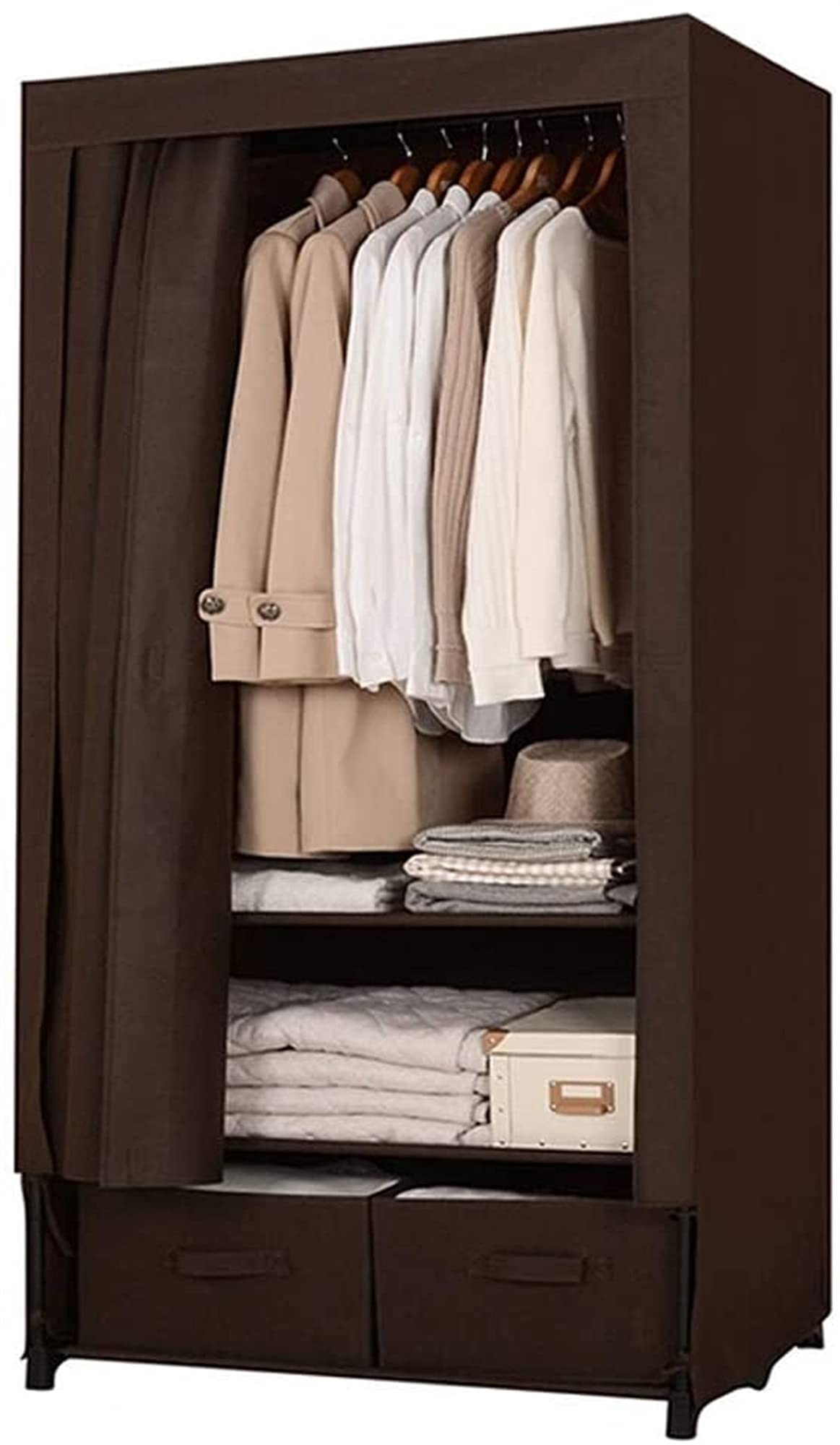 Portable Non-Woven Fabric Wardrobe Closet - Durable Clothes Storage Organizer with Hanging Rod for Bedroom, Closet & Travel (Brown) | Space-Saving Home & Office Organization Solution