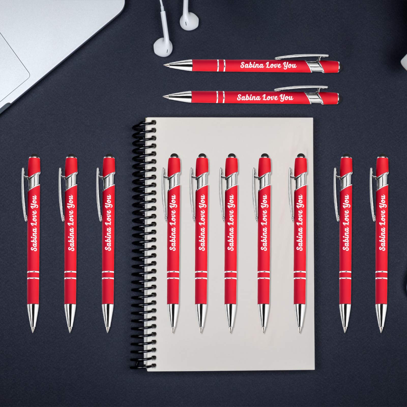 60 Personalized Engraved Pens Bulk with Stylus - Custom Metal Pens for Graduation, Birthday, Boss & Teacher Gifts - Soft Touch, Name/Logo/Message Engraving - Light Green - Perfect for Office, School & Corporate Events