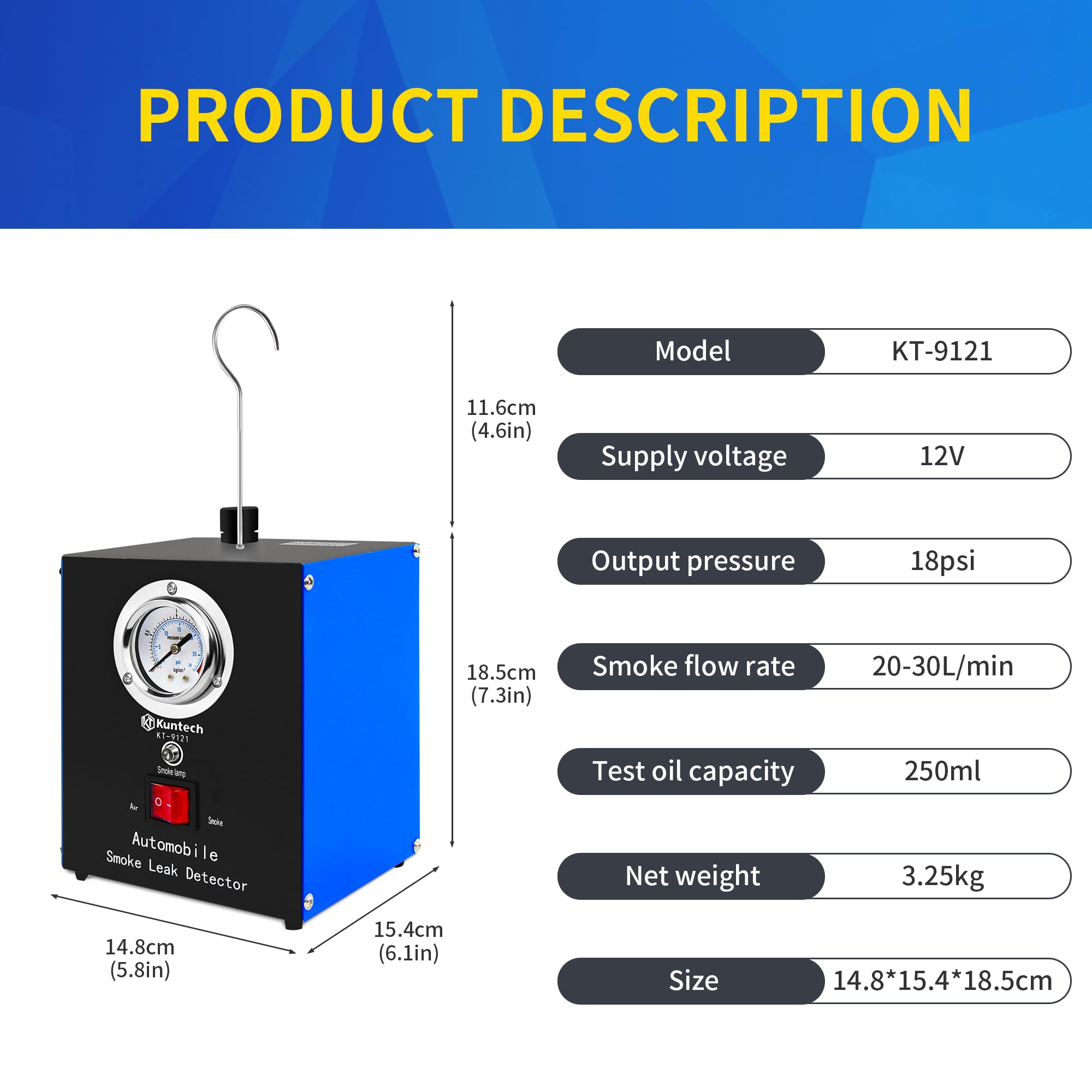 12V DC Automotive Smoke Machine with Built-in Air Pump - Leak Detector for Pipe, EVAP & Fuel Systems - Diagnostic Tester for Vehicle Maintenance & Repair