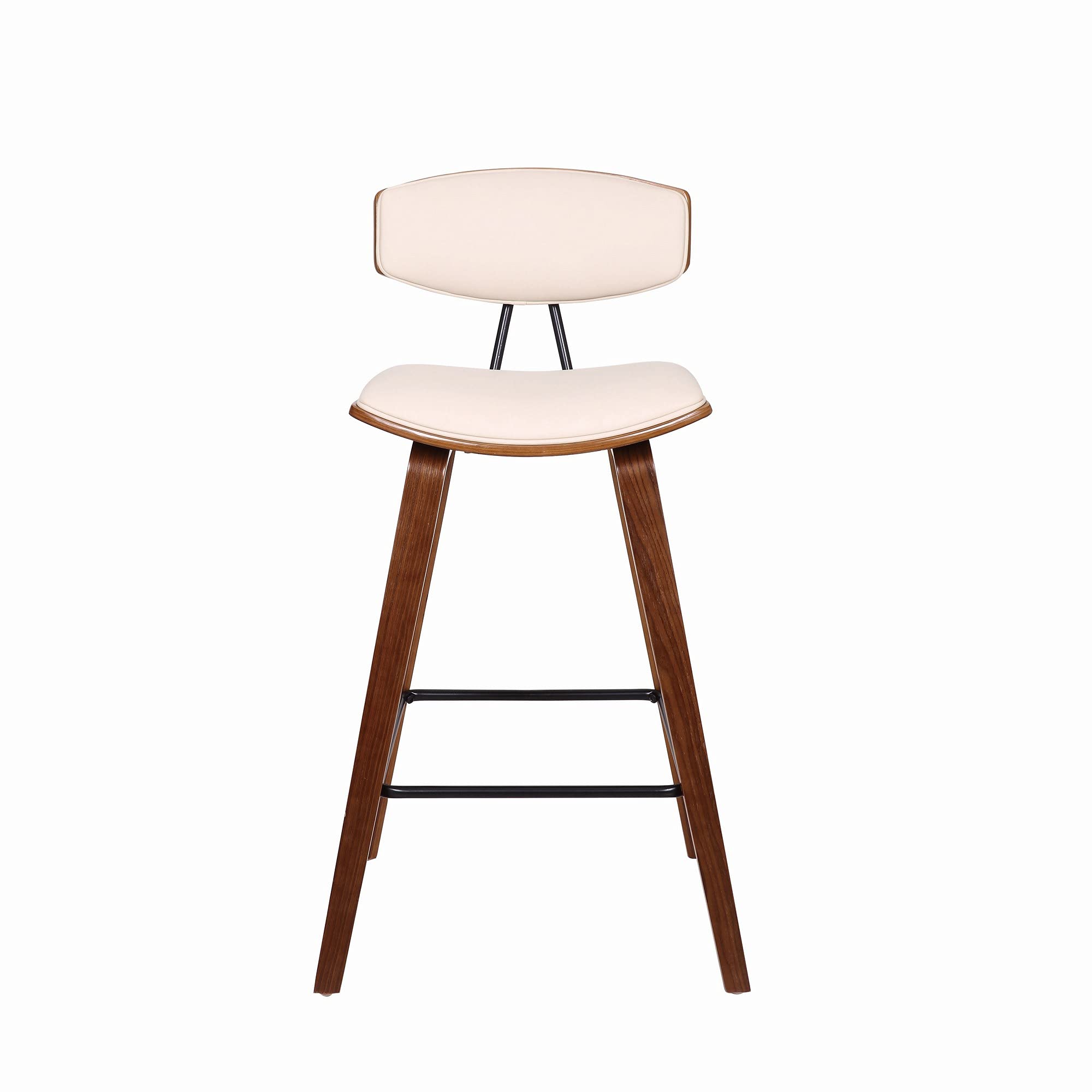 Benjara Mid Century Modern Counter Bar Stool with Padded Back - Cream Upholstery - Perfect for Kitchen Islands, Breakfast Bars & Home Decor