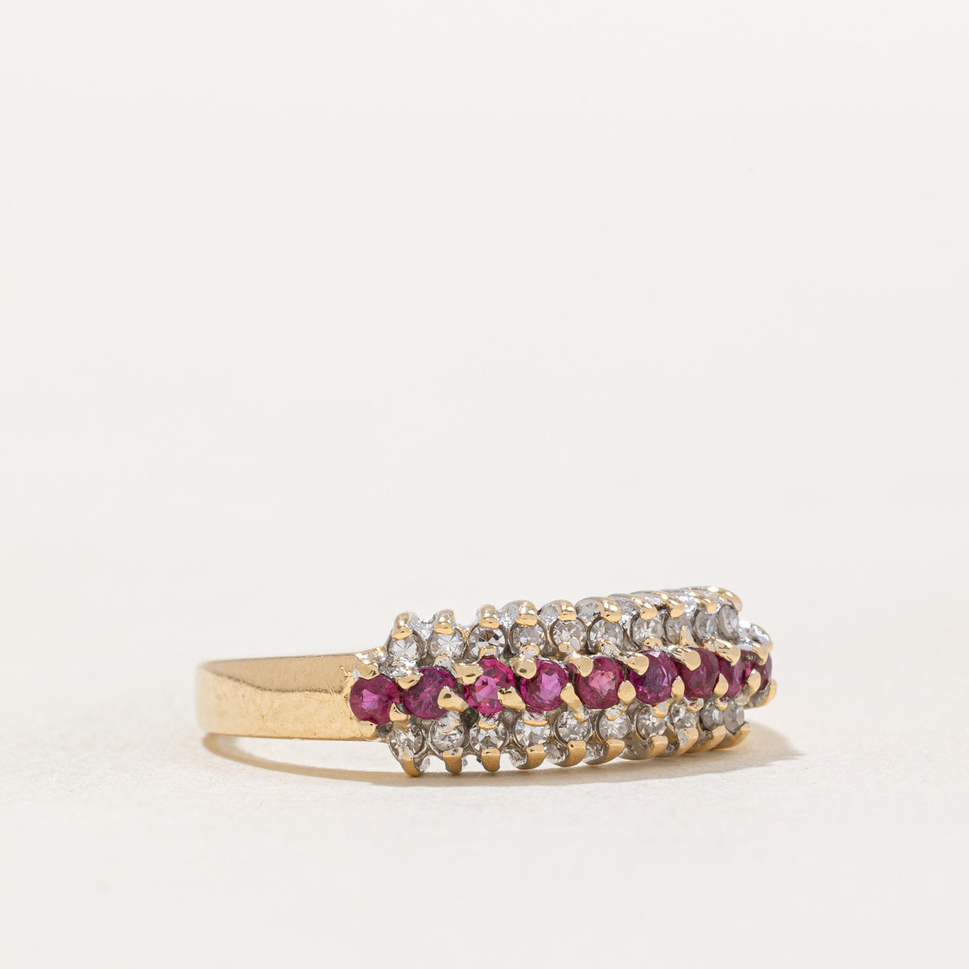 Exquisite Ruby & Diamond Row Ring - 0.20ctw Ruby & 0.10ctw Diamond - Size 7.5 - Elegant Wedding Band, Anniversary Gift, or Special Occasion Jewelry