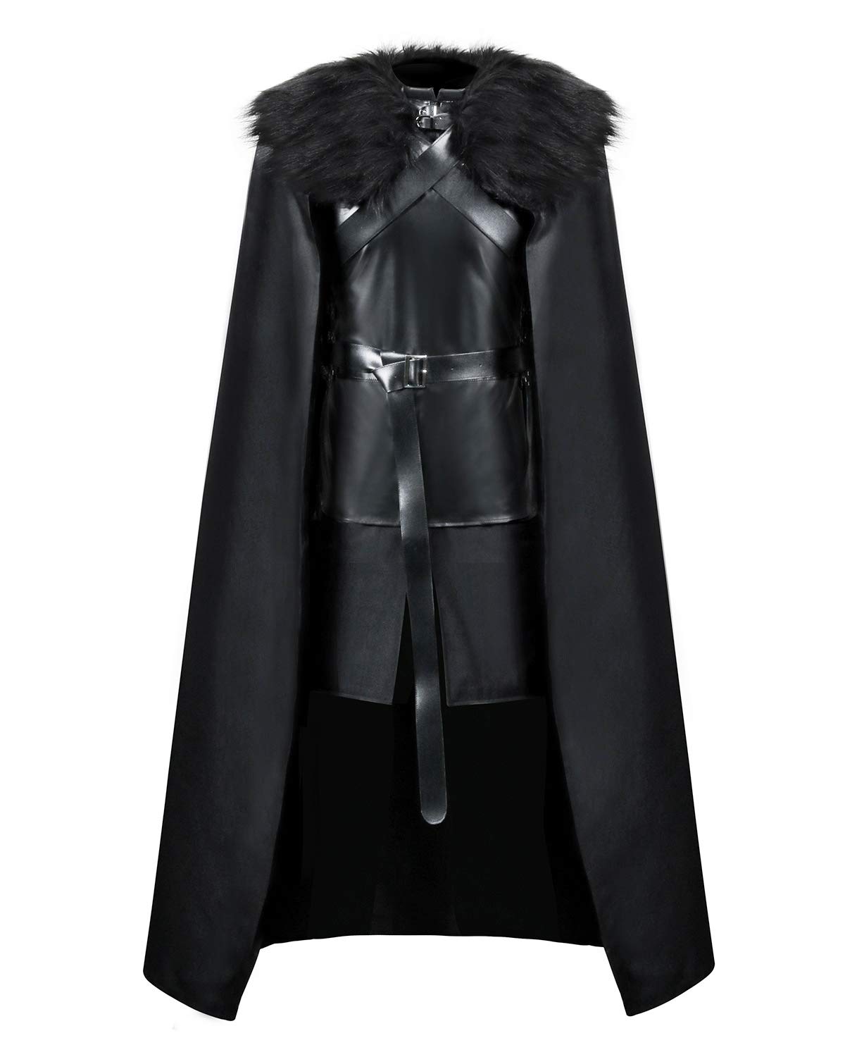AMNPOLEN Jon Snow Knight's Watch Costume Cloak - Adult Men's Game of Thrones Halloween Cosplay Outfit - Medieval Black PU Full-Length Cape for Parties, Renaissance Fairs & LARP Events